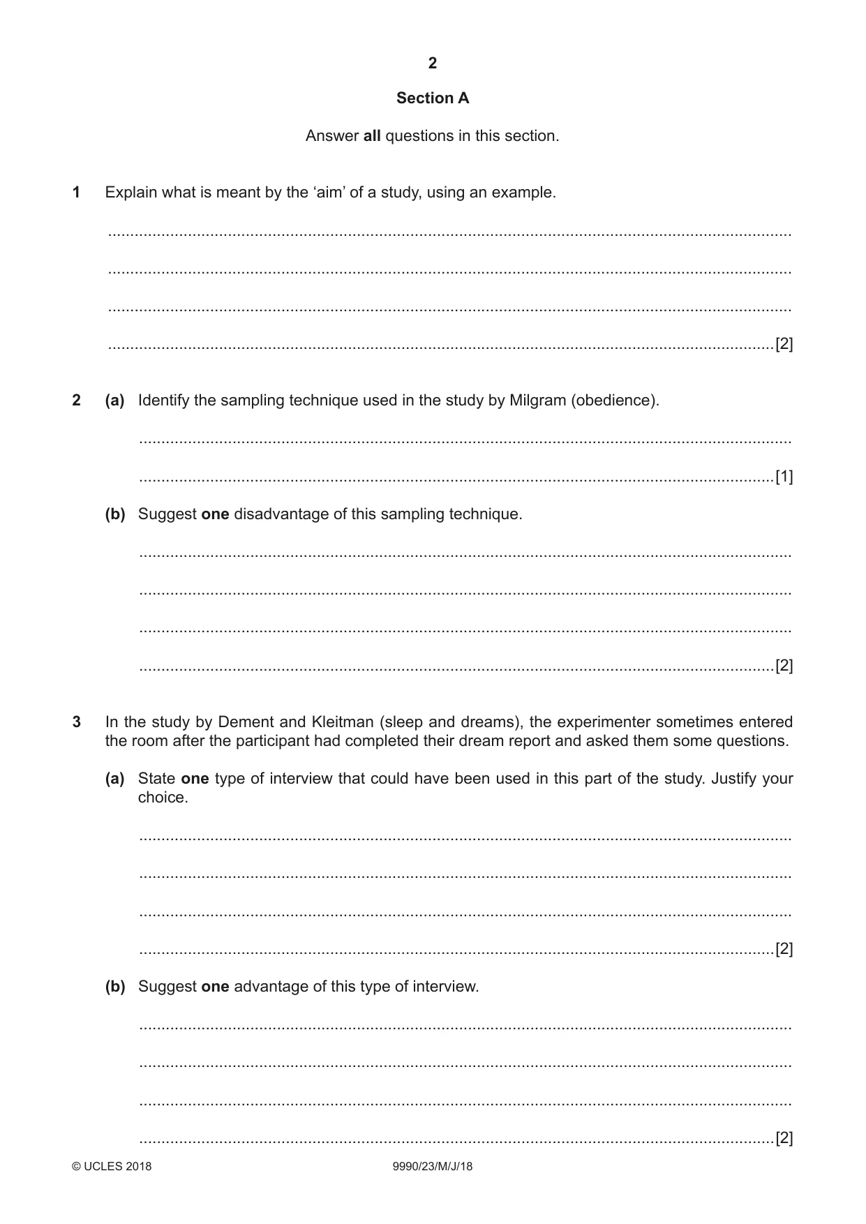 Cambridge A Level Psychology (from 2018) 9990 2018 May/June Paper 2 · Variant 3 question paper, page 2 of 12