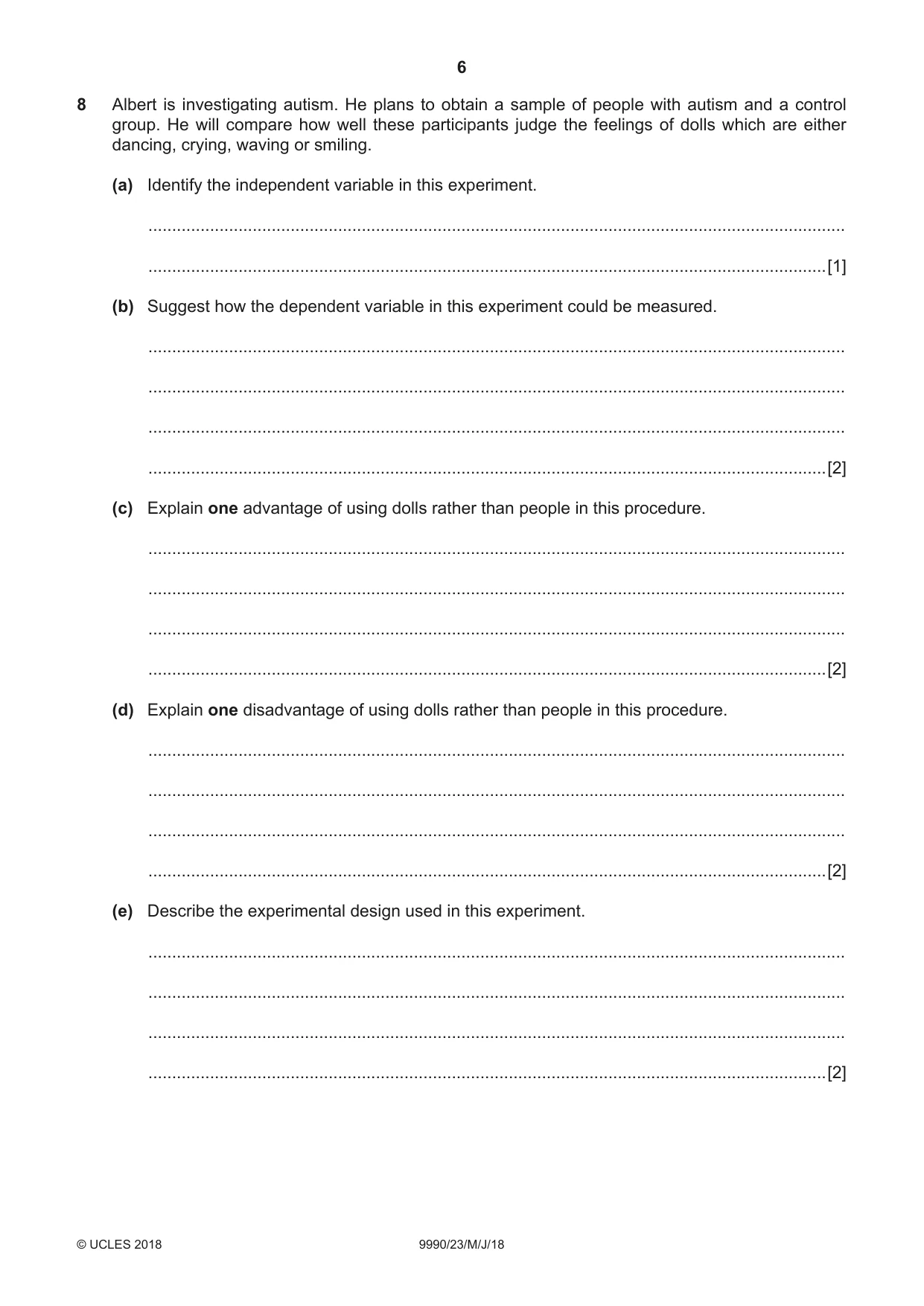 Cambridge A Level Psychology (from 2018) 9990 2018 May/June Paper 2 · Variant 3 question paper, page 6 of 12