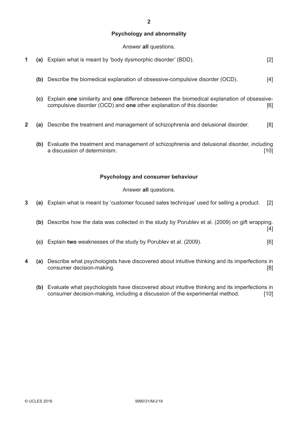 Cambridge A Level Psychology (from 2018) 9990 2018 May/June Paper 3 · Variant 1 question paper, page 2 of 4