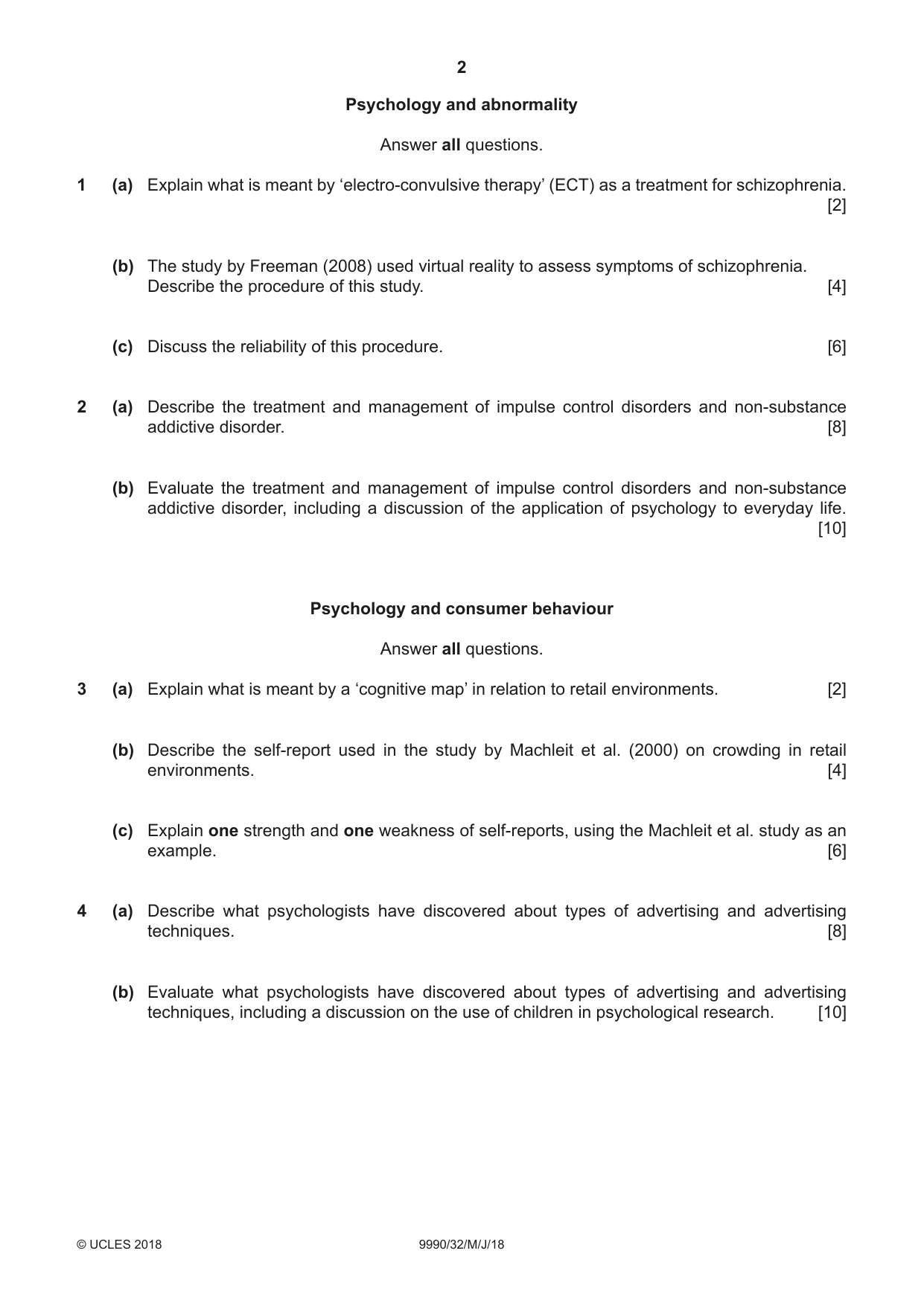 Cambridge A Level Psychology (from 2018) 9990 2018 May/June Paper 3 · Variant 2 question paper, page 2 of 4