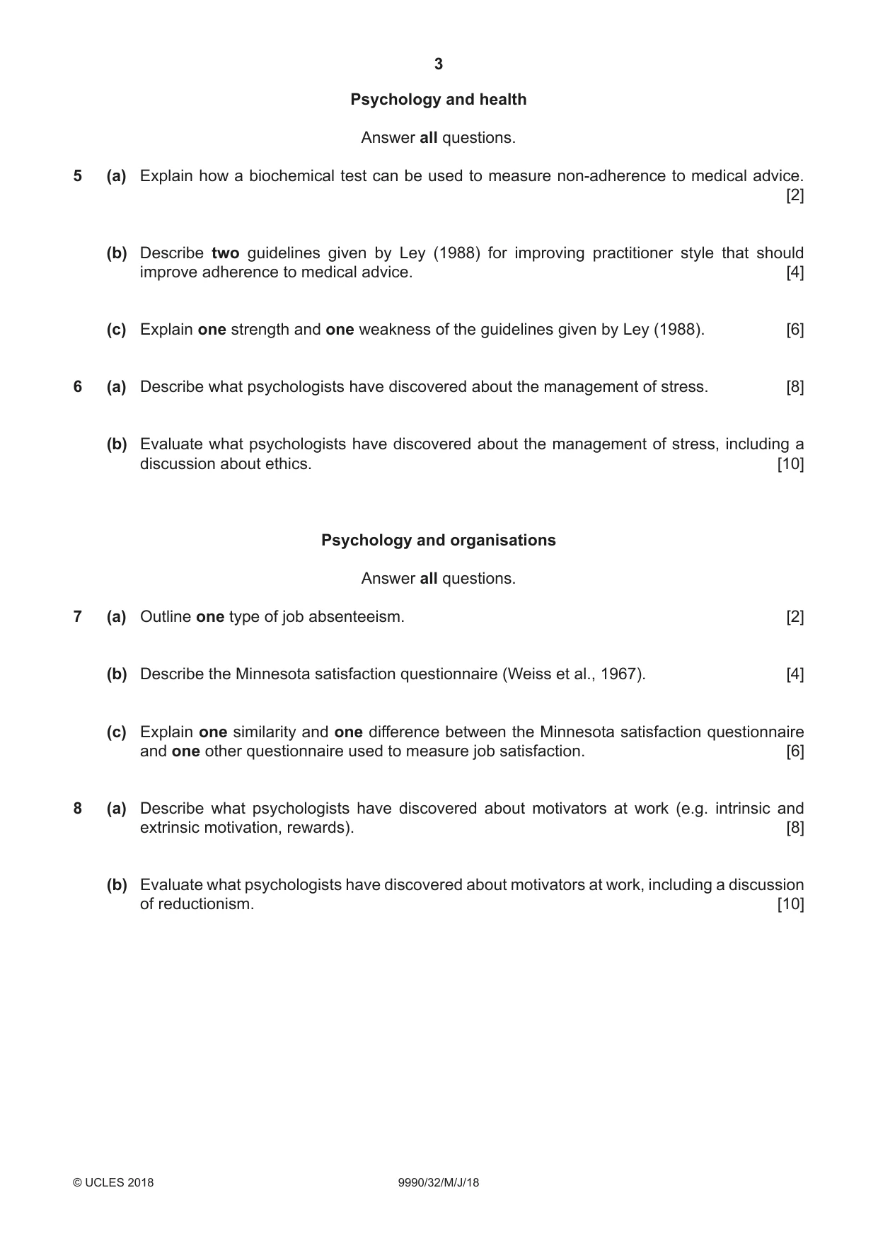 Cambridge A Level Psychology (from 2018) 9990 2018 May/June Paper 3 · Variant 2 question paper, page 3 of 4