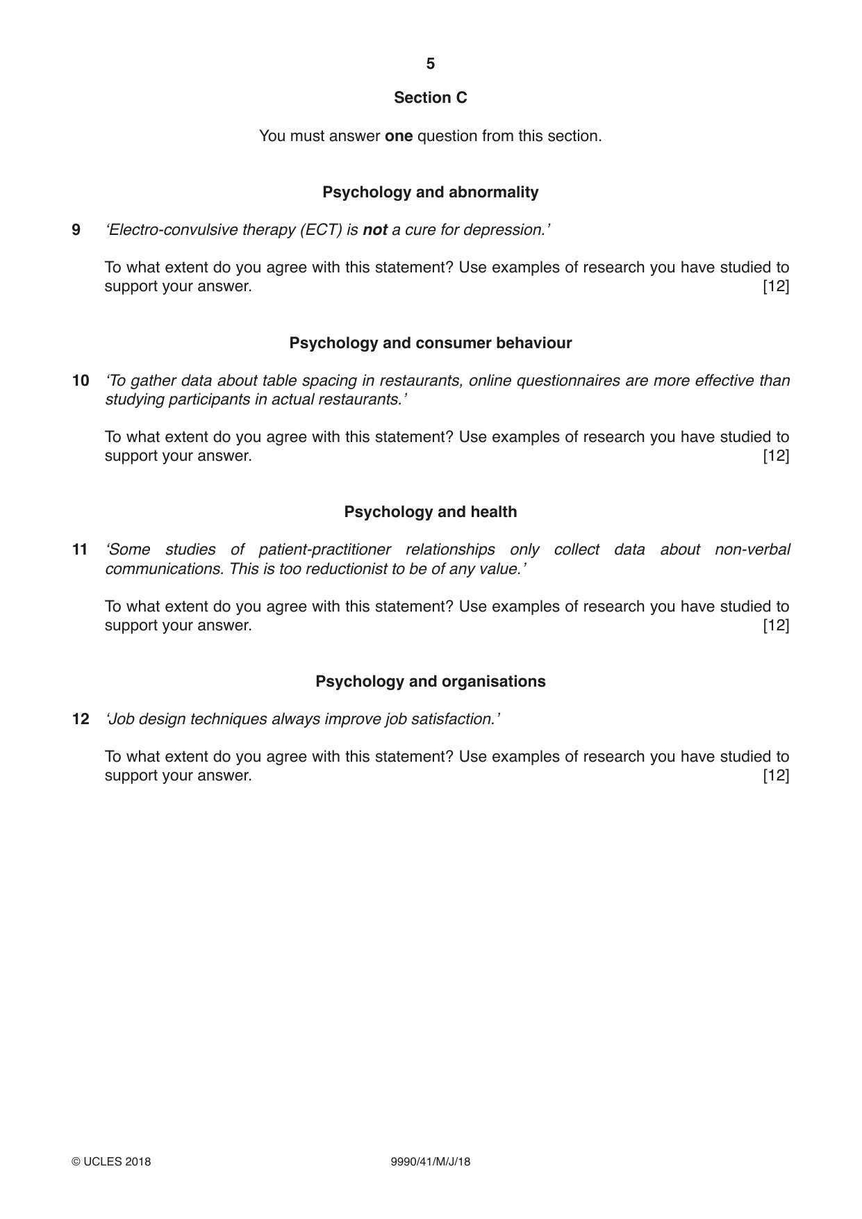 Cambridge A Level Psychology (from 2018) 9990 2018 May/June Paper 4 · Variant 1 question paper, page 5 of 8