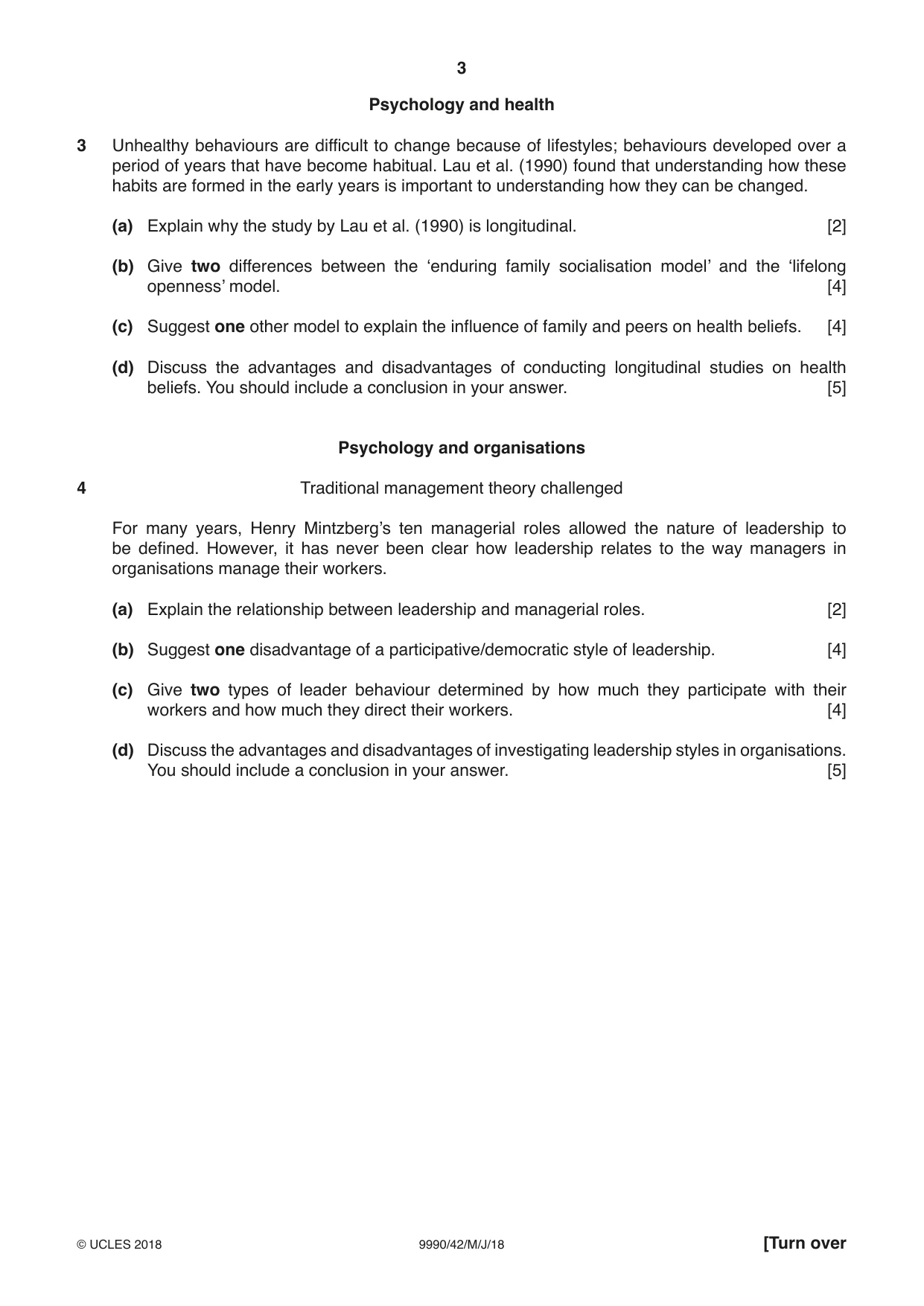Cambridge A Level Psychology (from 2018) 9990 2018 May/June Paper 4 · Variant 2 question paper, page 3 of 8