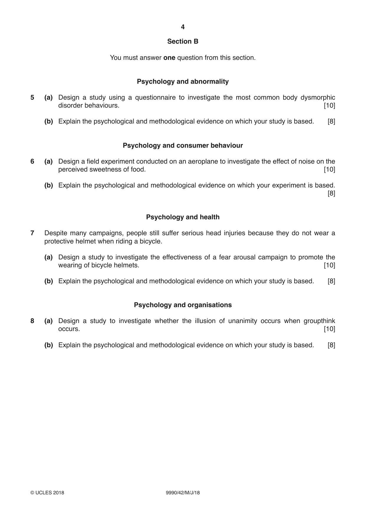 Cambridge A Level Psychology (from 2018) 9990 2018 May/June Paper 4 · Variant 2 question paper, page 4 of 8