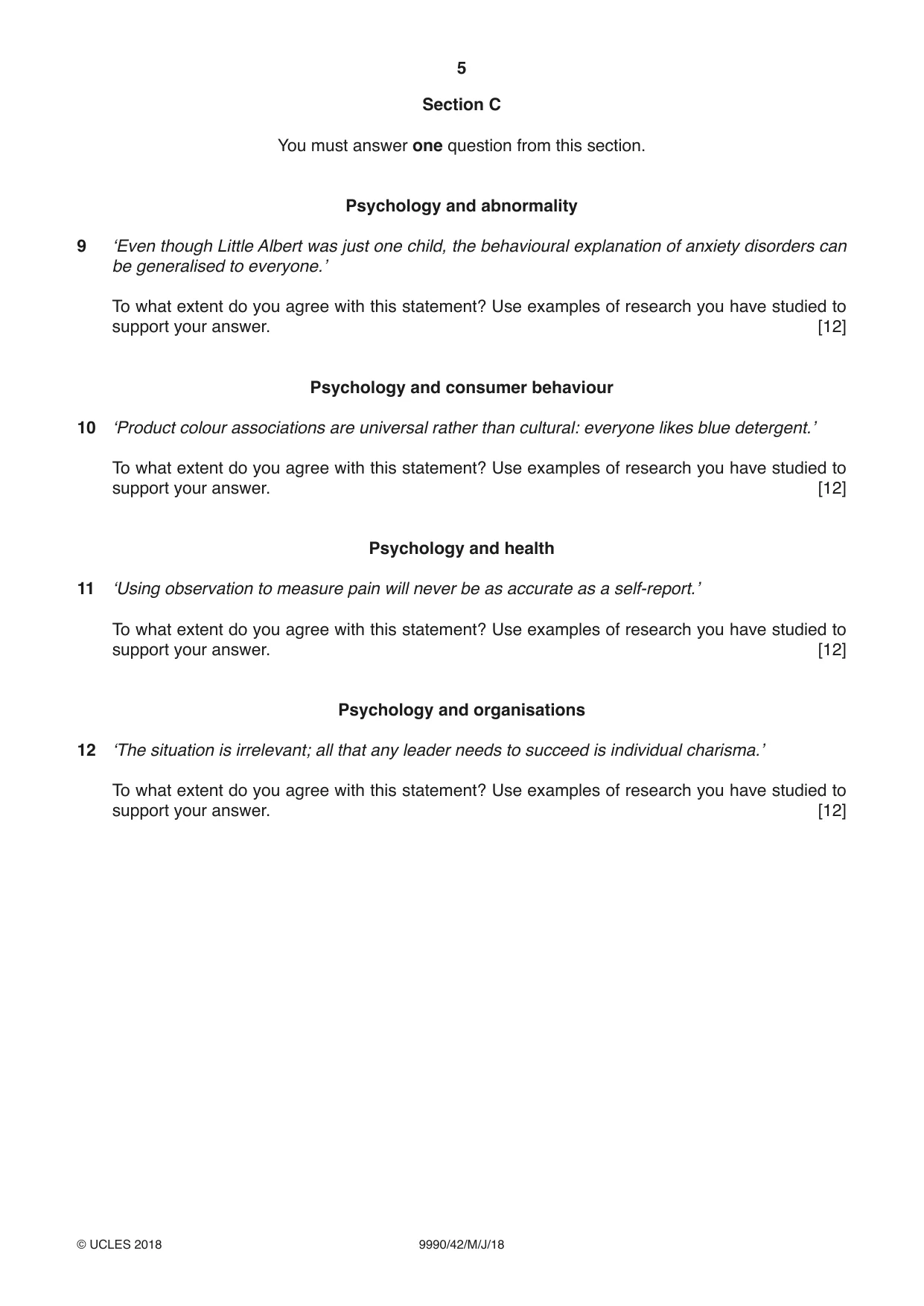 Cambridge A Level Psychology (from 2018) 9990 2018 May/June Paper 4 · Variant 2 question paper, page 5 of 8