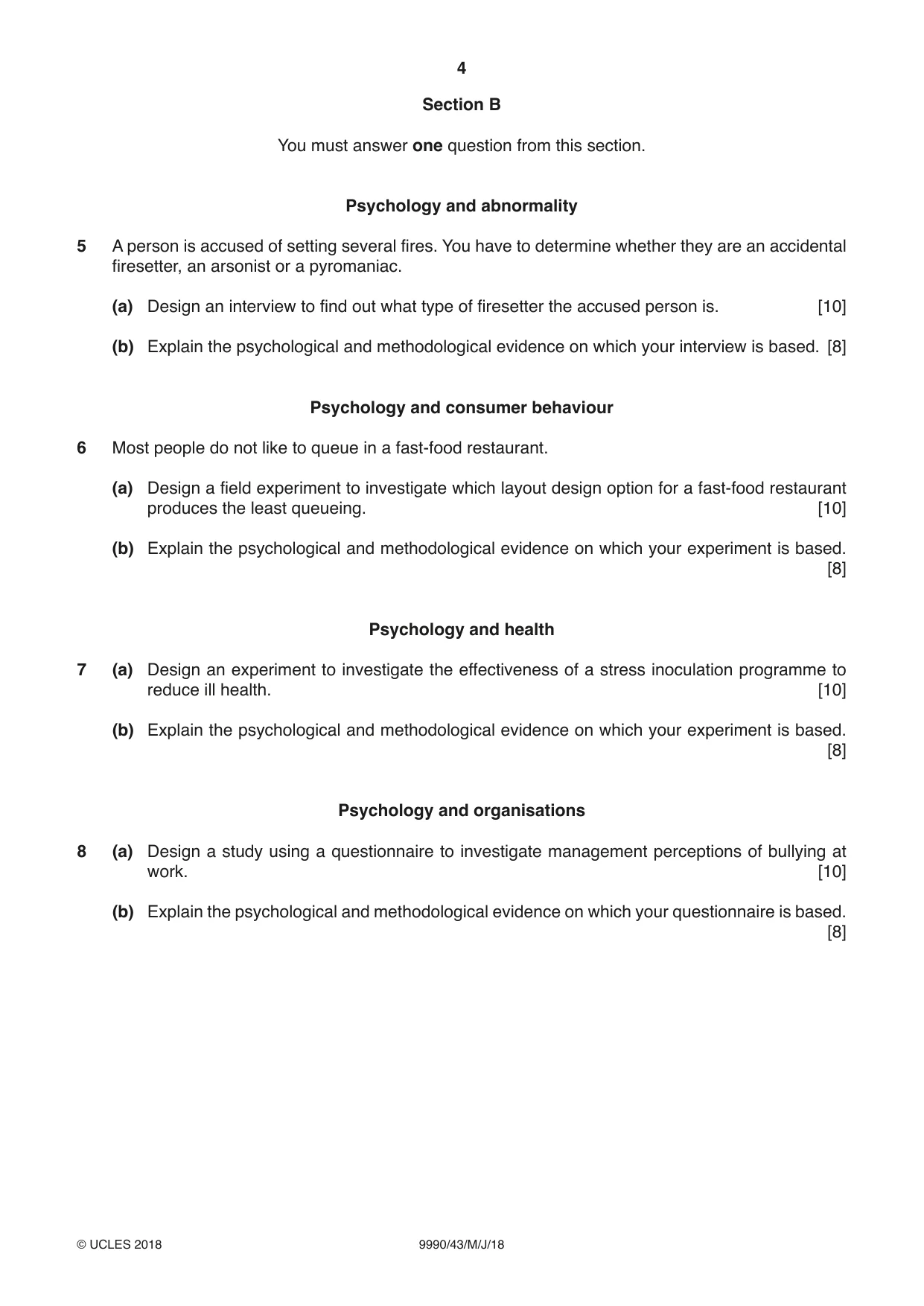 Cambridge A Level Psychology (from 2018) 9990 2018 May/June Paper 4 · Variant 3 question paper, page 4 of 8