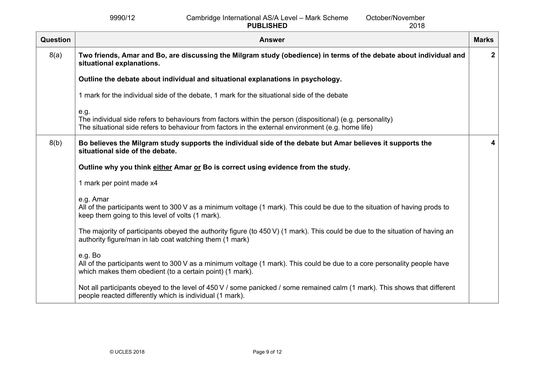 Mark scheme, page 9 of 12