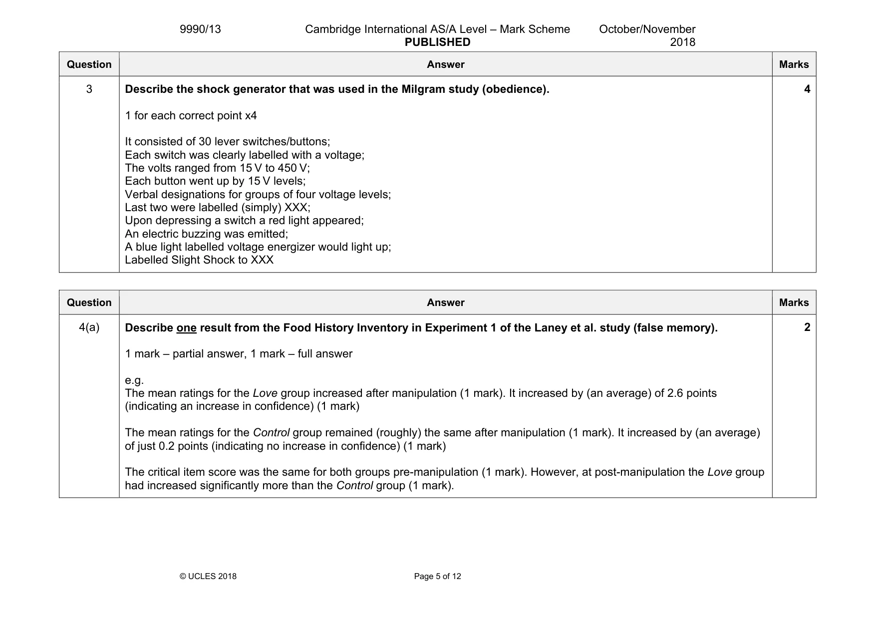 Mark scheme, page 5 of 12