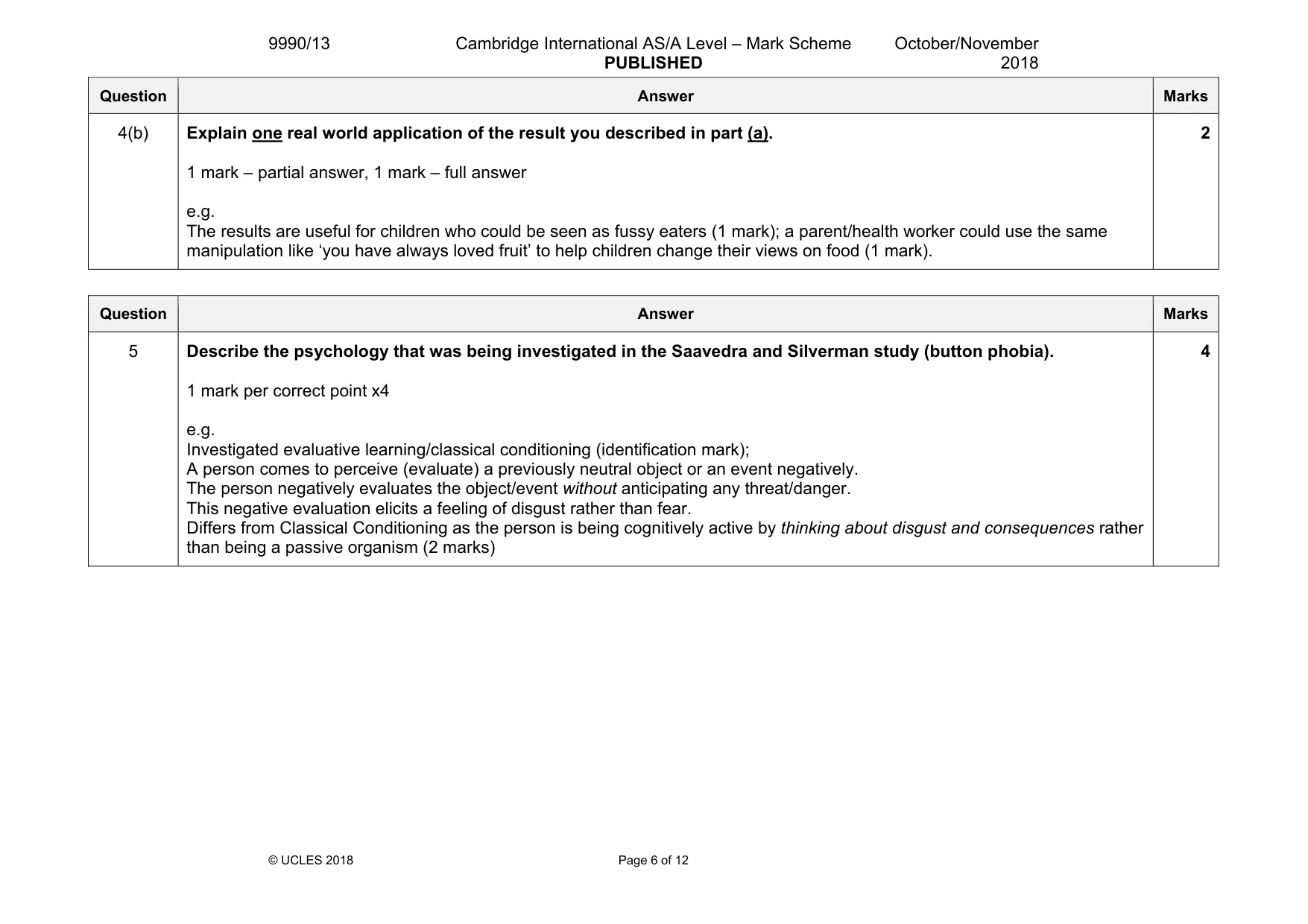 Mark scheme, page 6 of 12