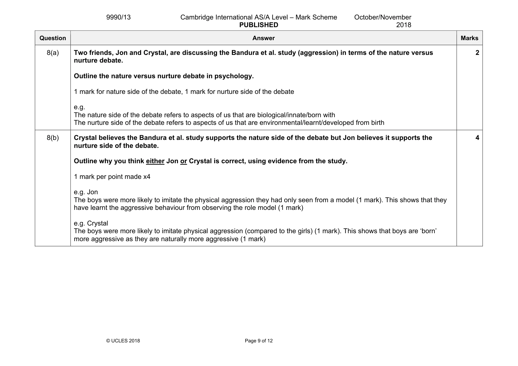 Mark scheme, page 9 of 12