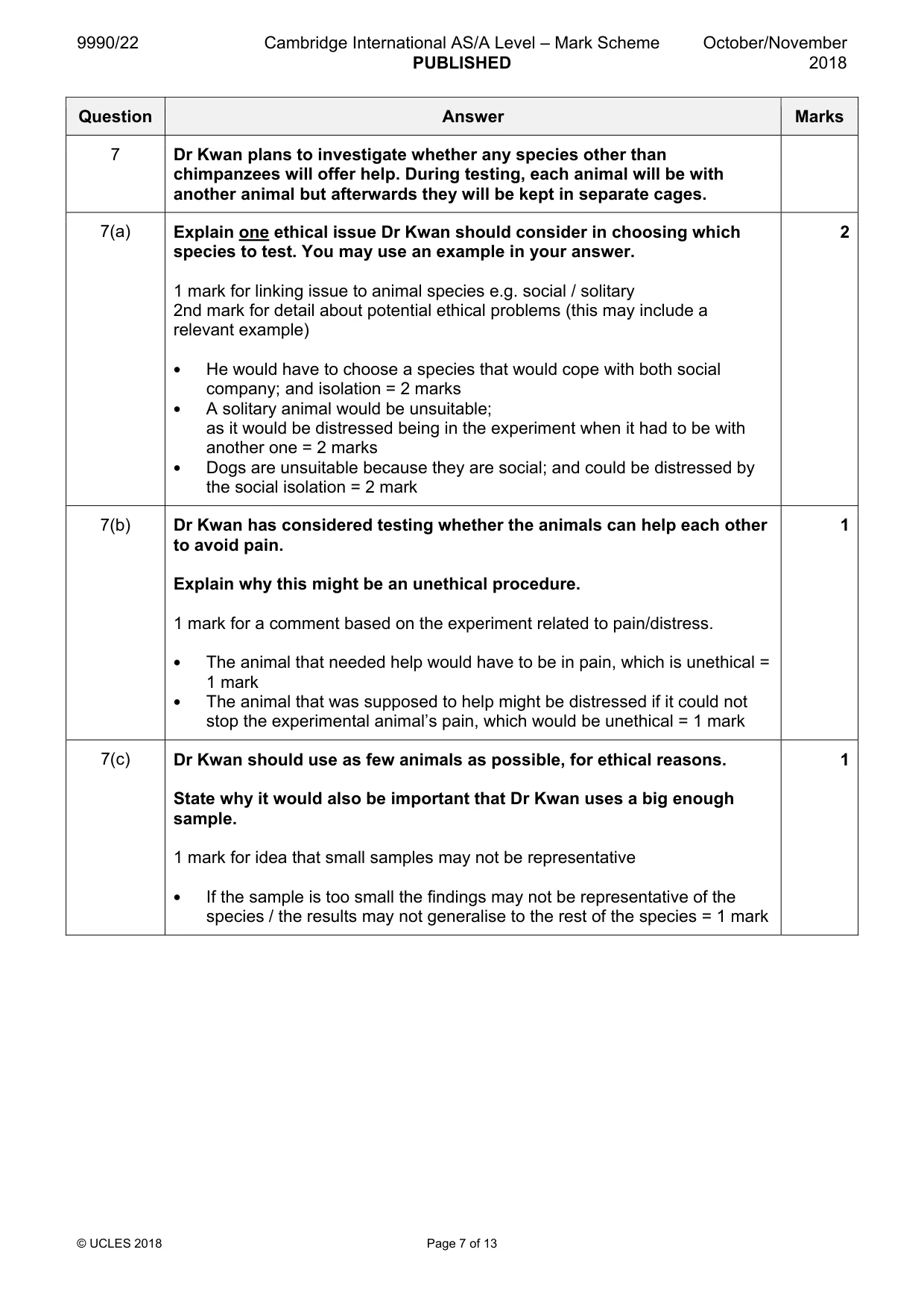 Mark scheme, page 7 of 13