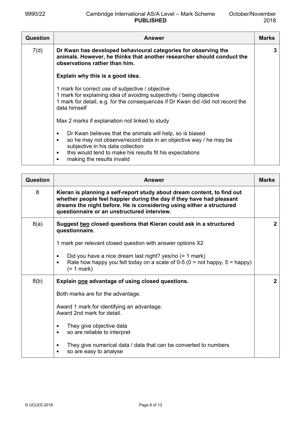 Mark scheme, page 8 of 13