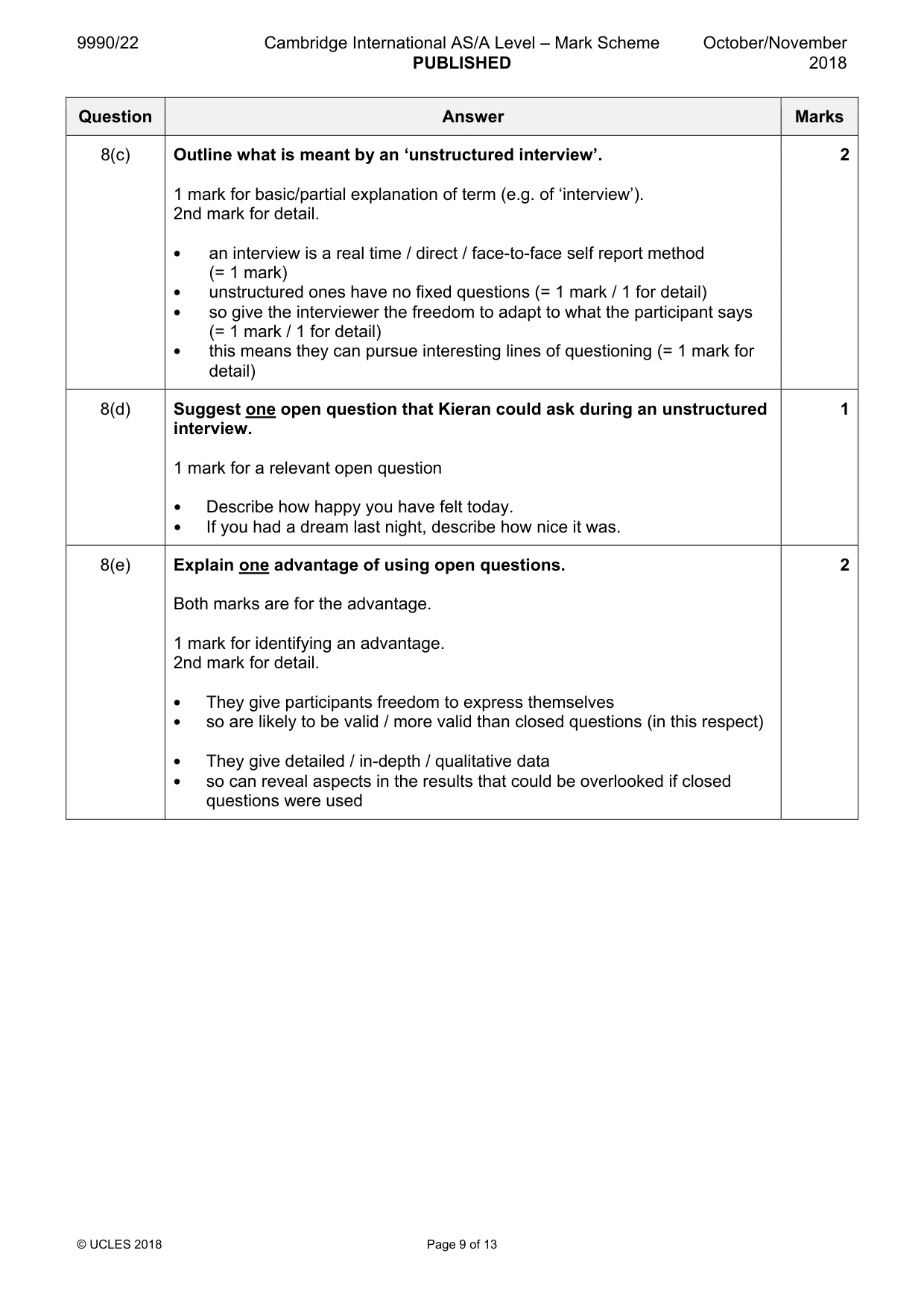 Mark scheme, page 9 of 13