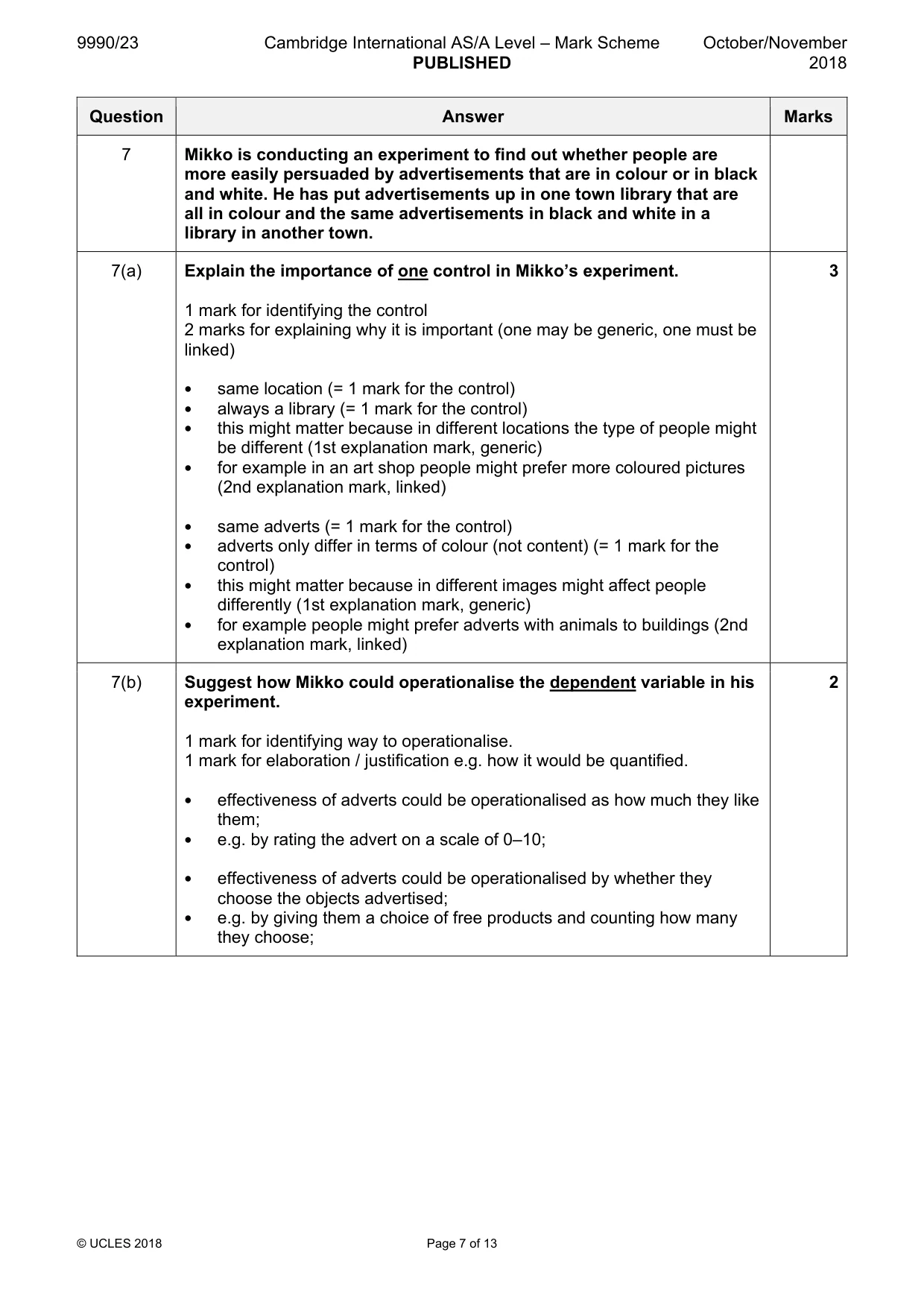 Mark scheme, page 7 of 13