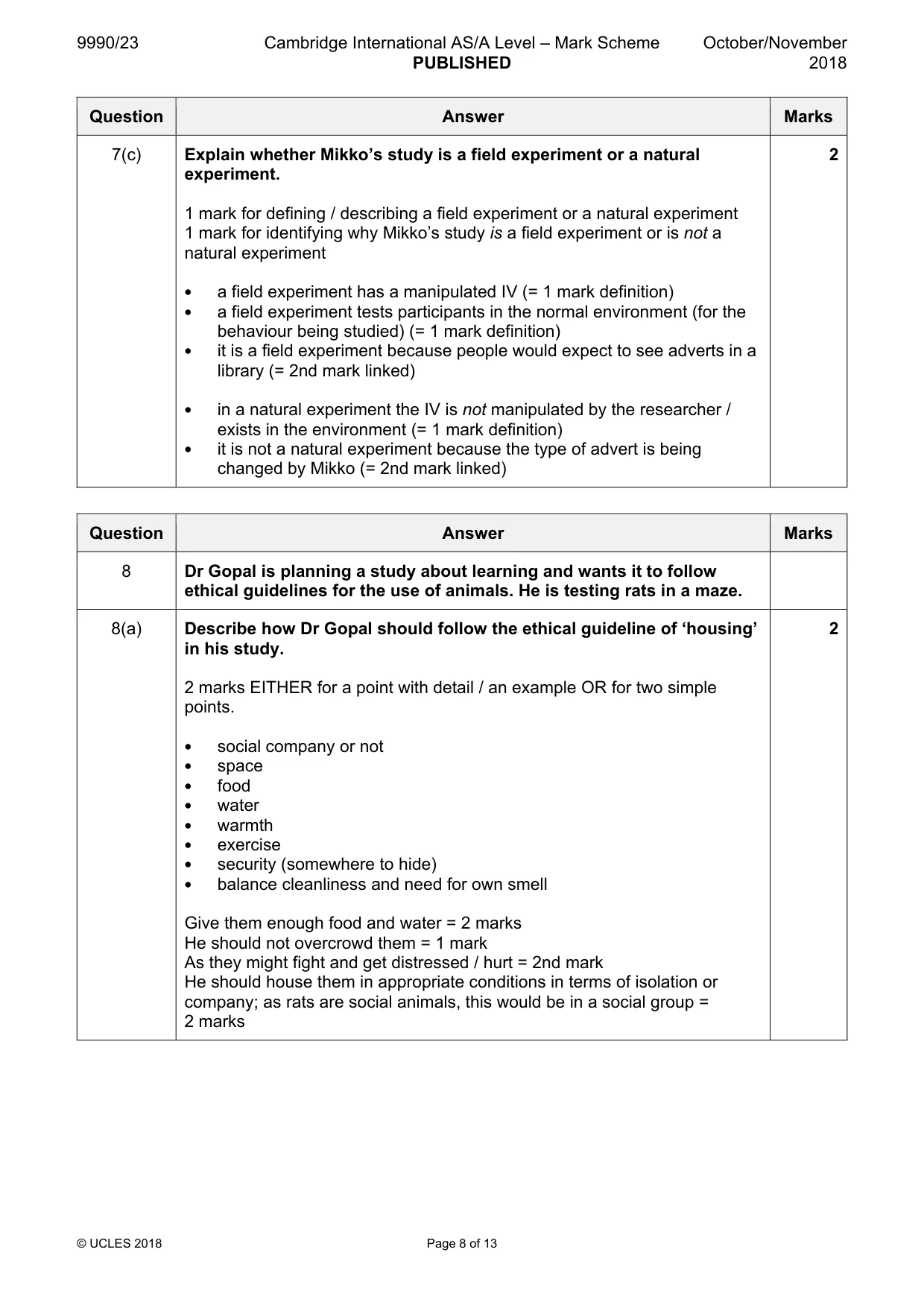 Mark scheme, page 8 of 13