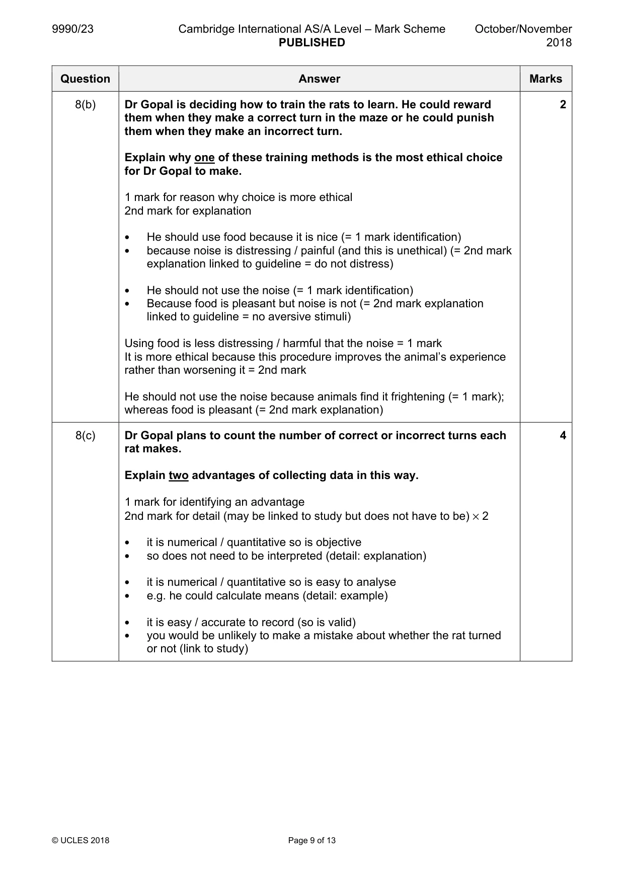 Mark scheme, page 9 of 13