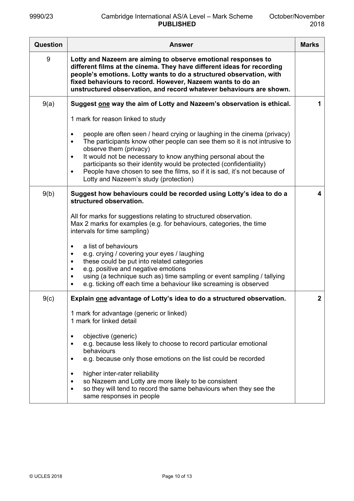 Mark scheme, page 10 of 13
