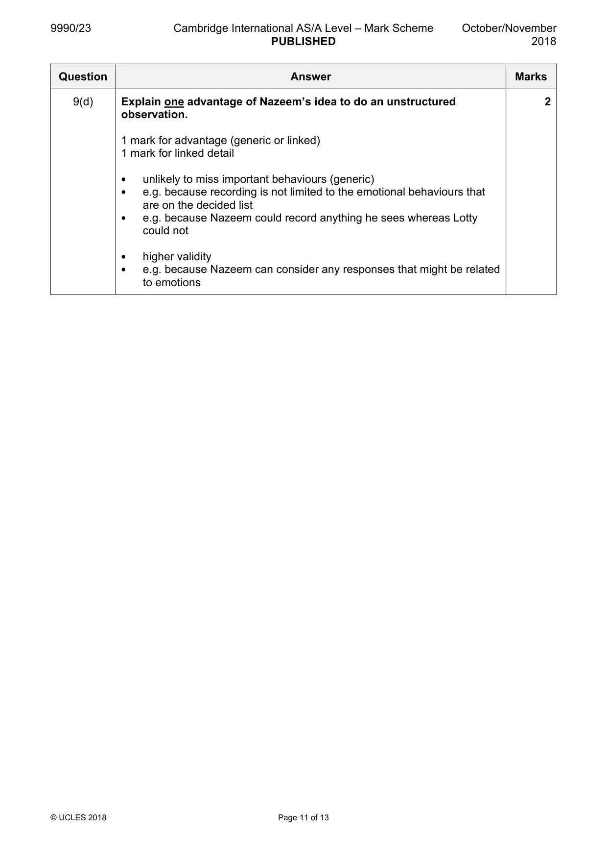 Mark scheme, page 11 of 13