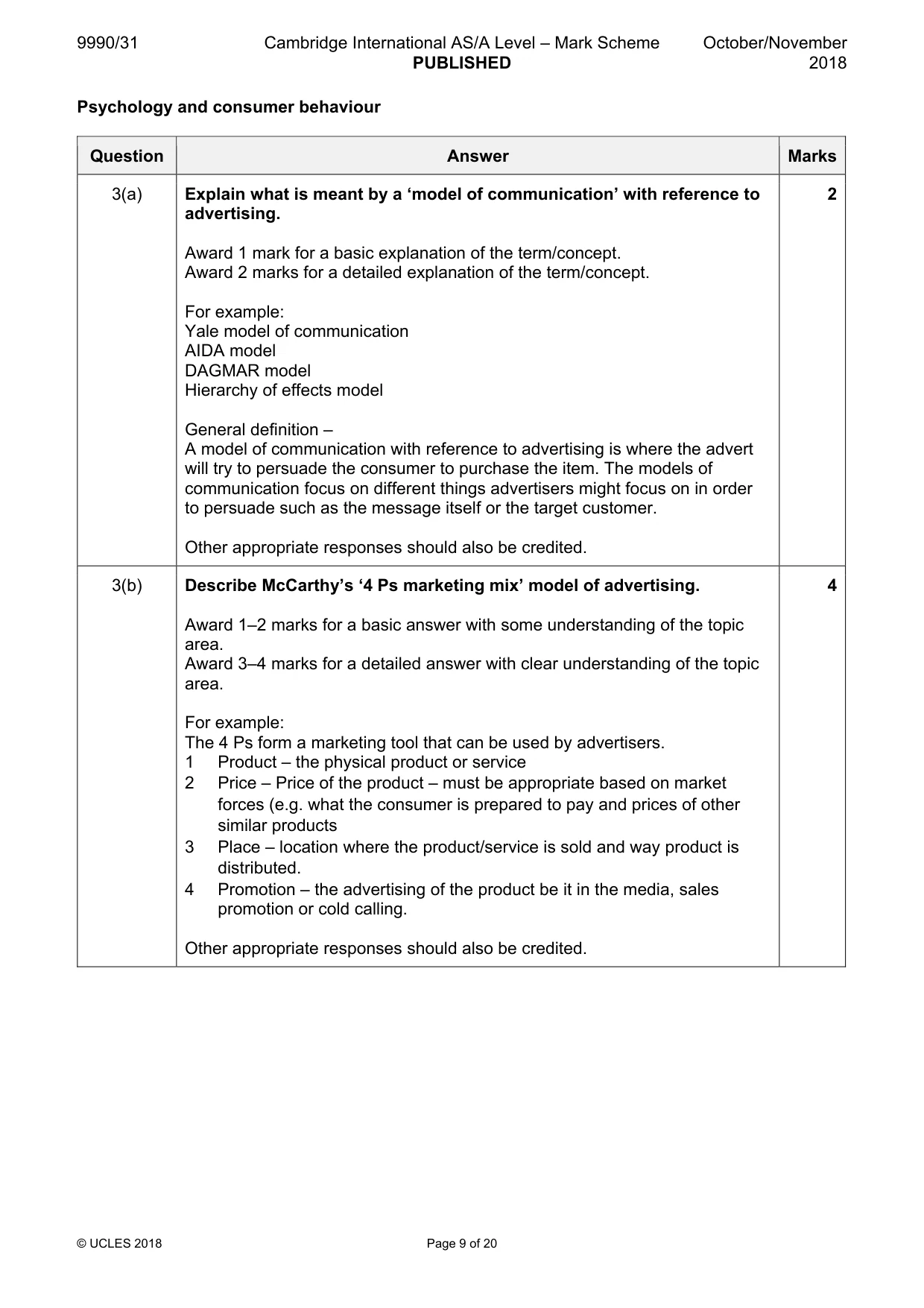 Mark scheme, page 9 of 20