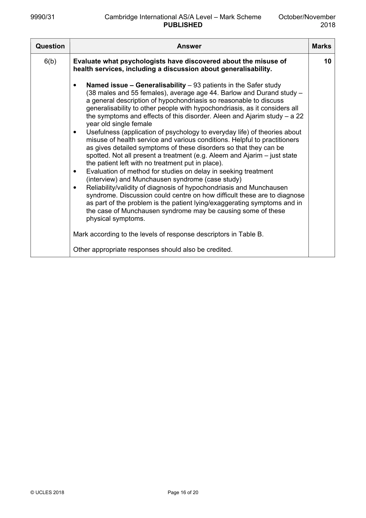 Mark scheme, page 16 of 20
