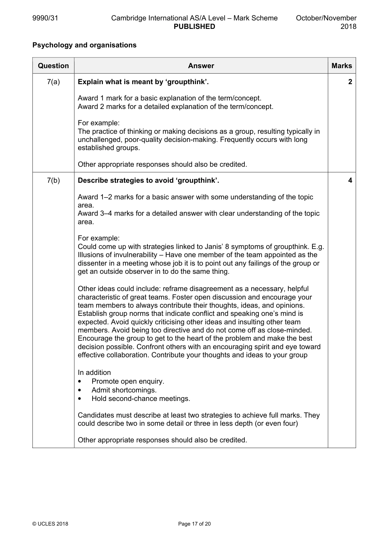 Mark scheme, page 17 of 20