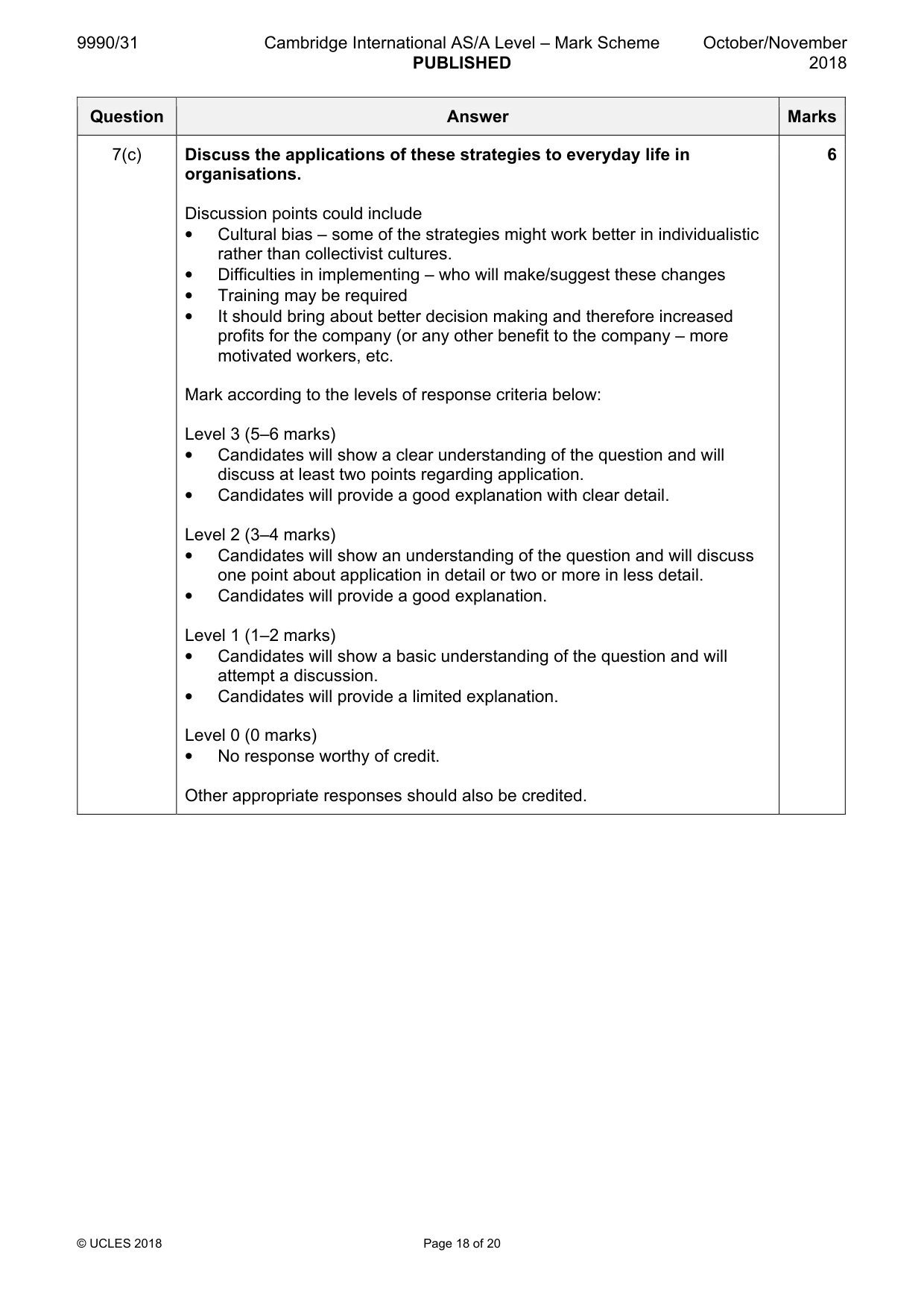Mark scheme, page 18 of 20