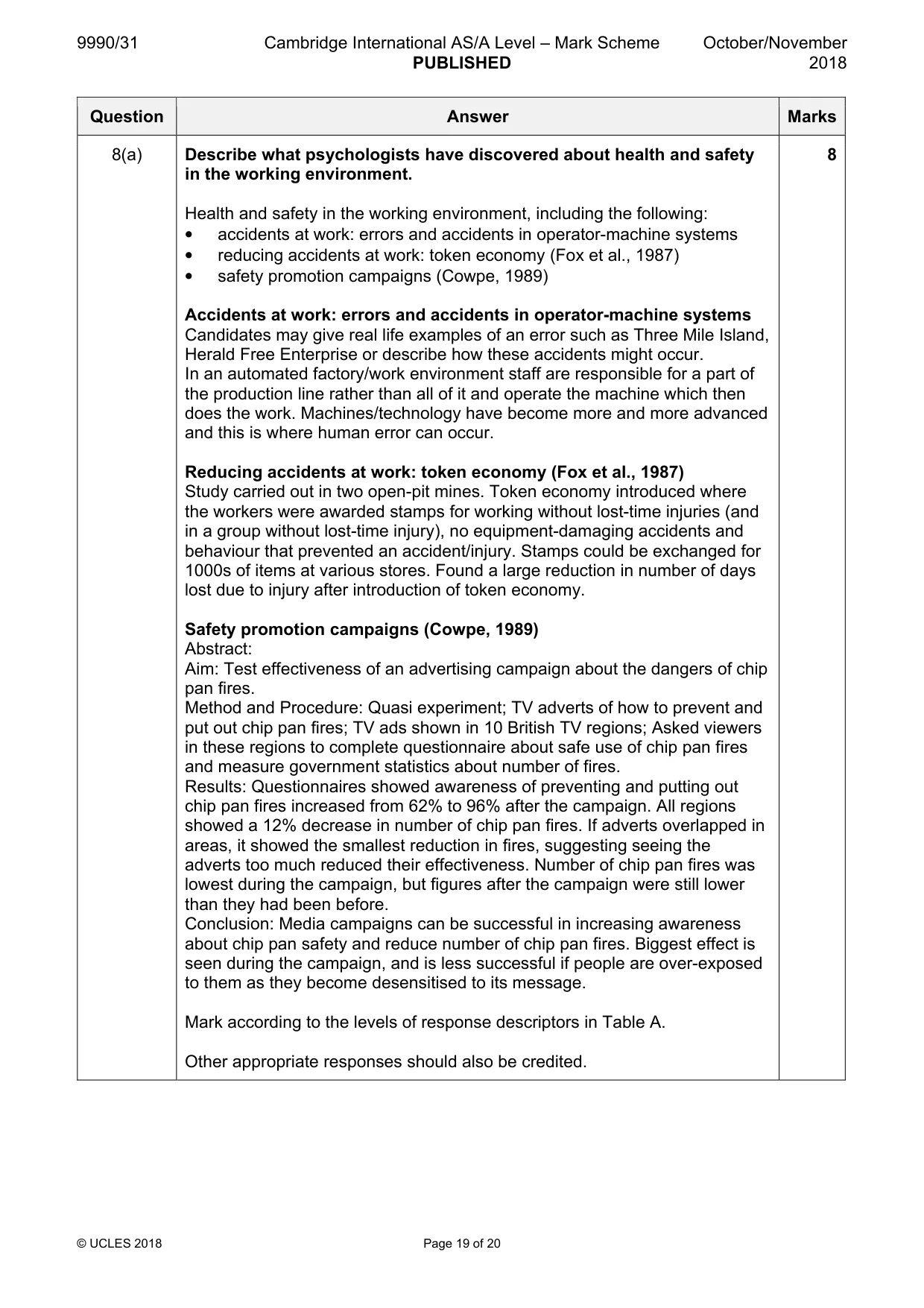 Mark scheme, page 19 of 20