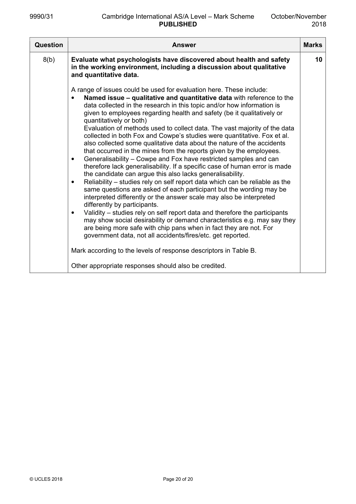 Mark scheme, page 20 of 20