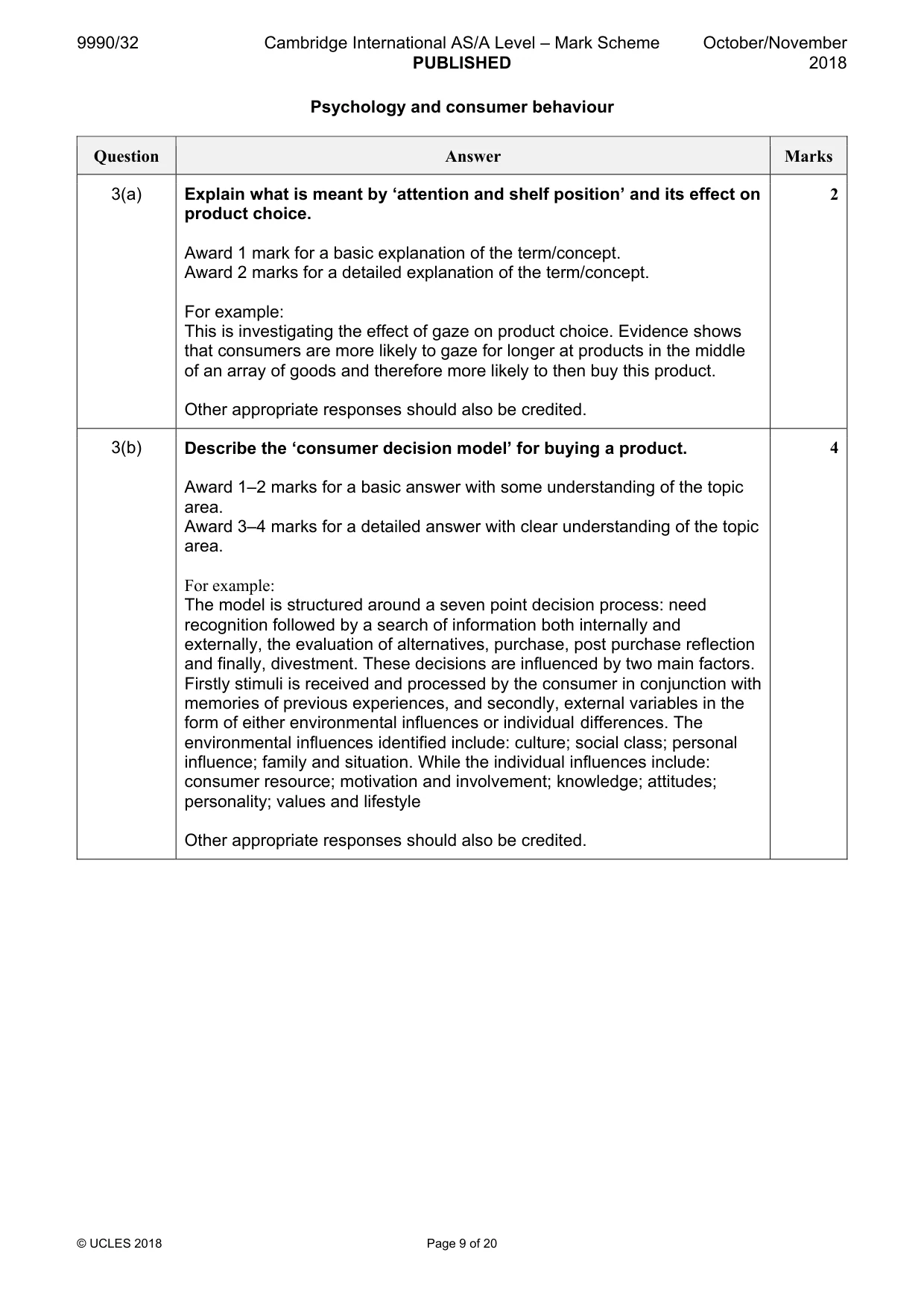 Mark scheme, page 9 of 20
