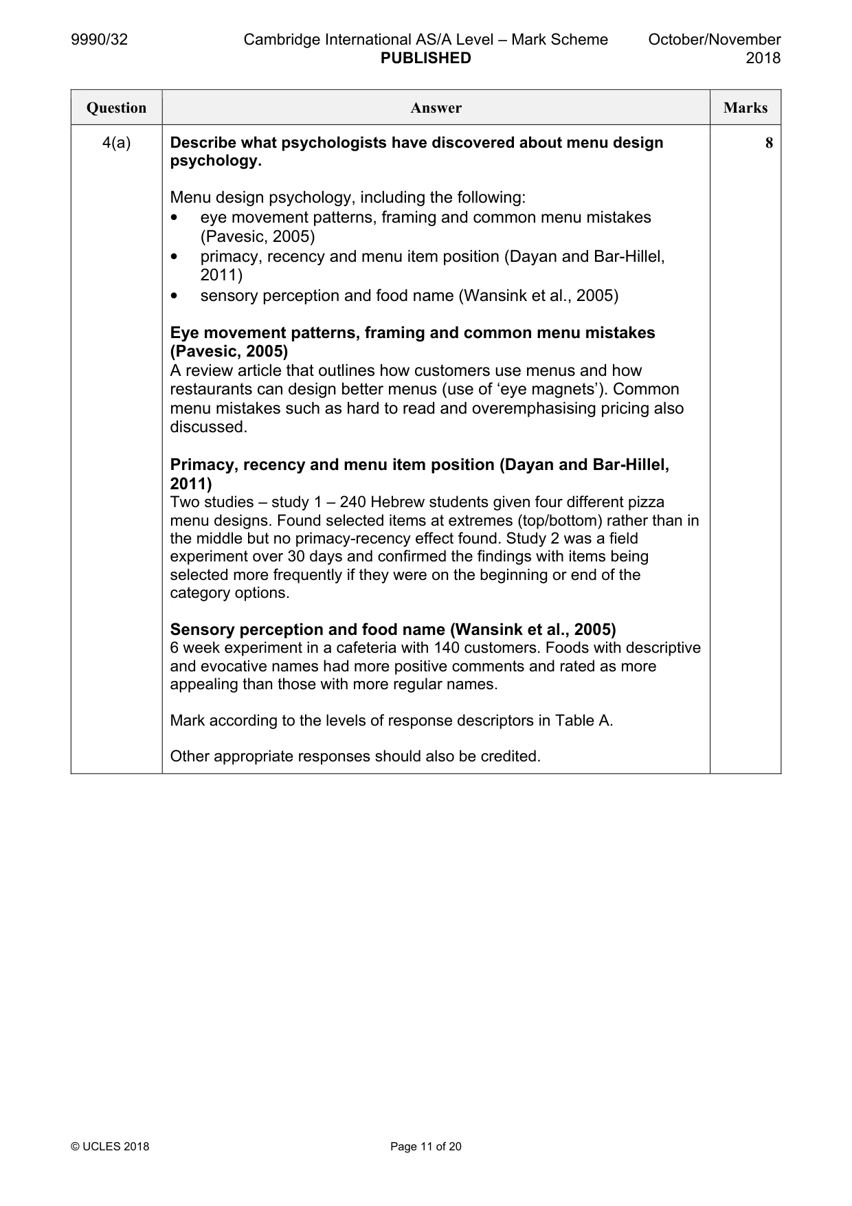 Mark scheme, page 11 of 20
