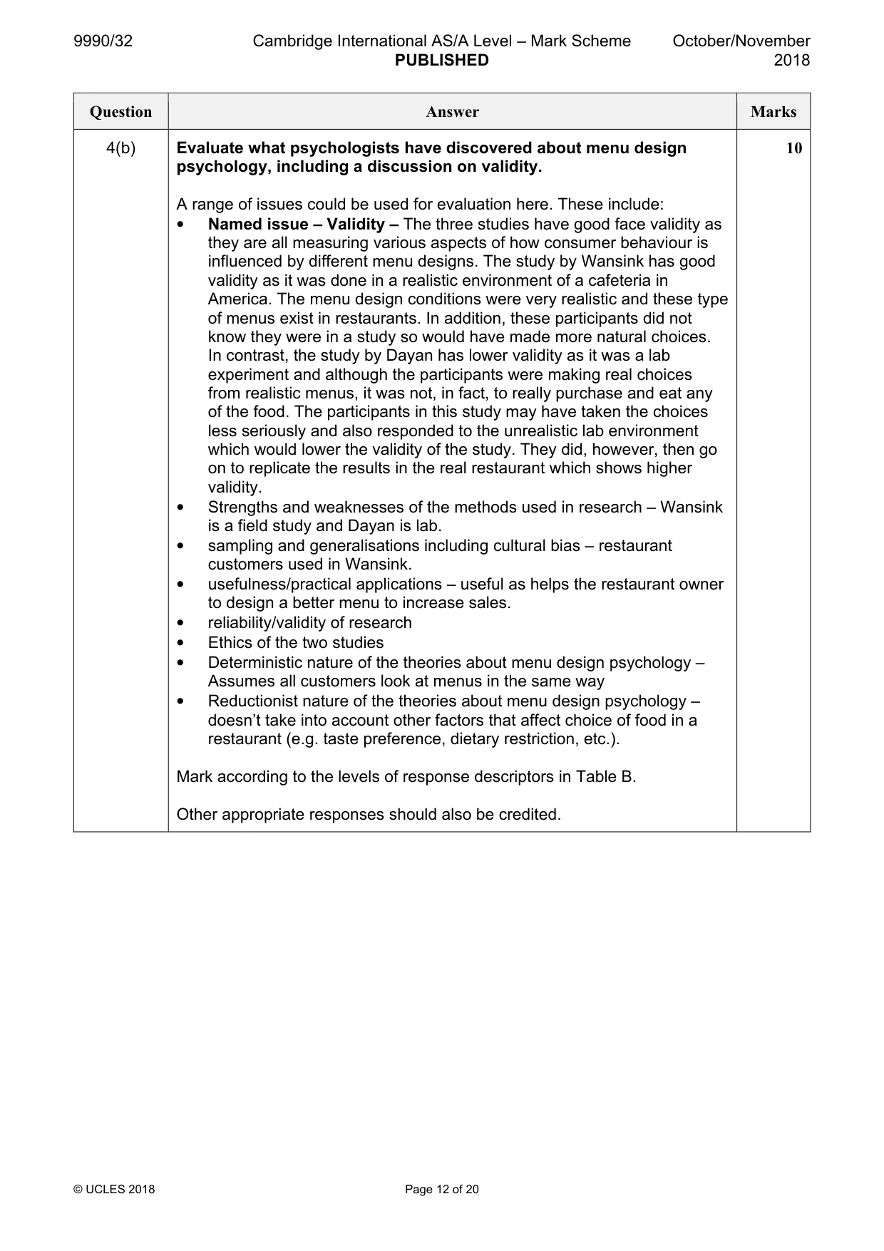 Mark scheme, page 12 of 20