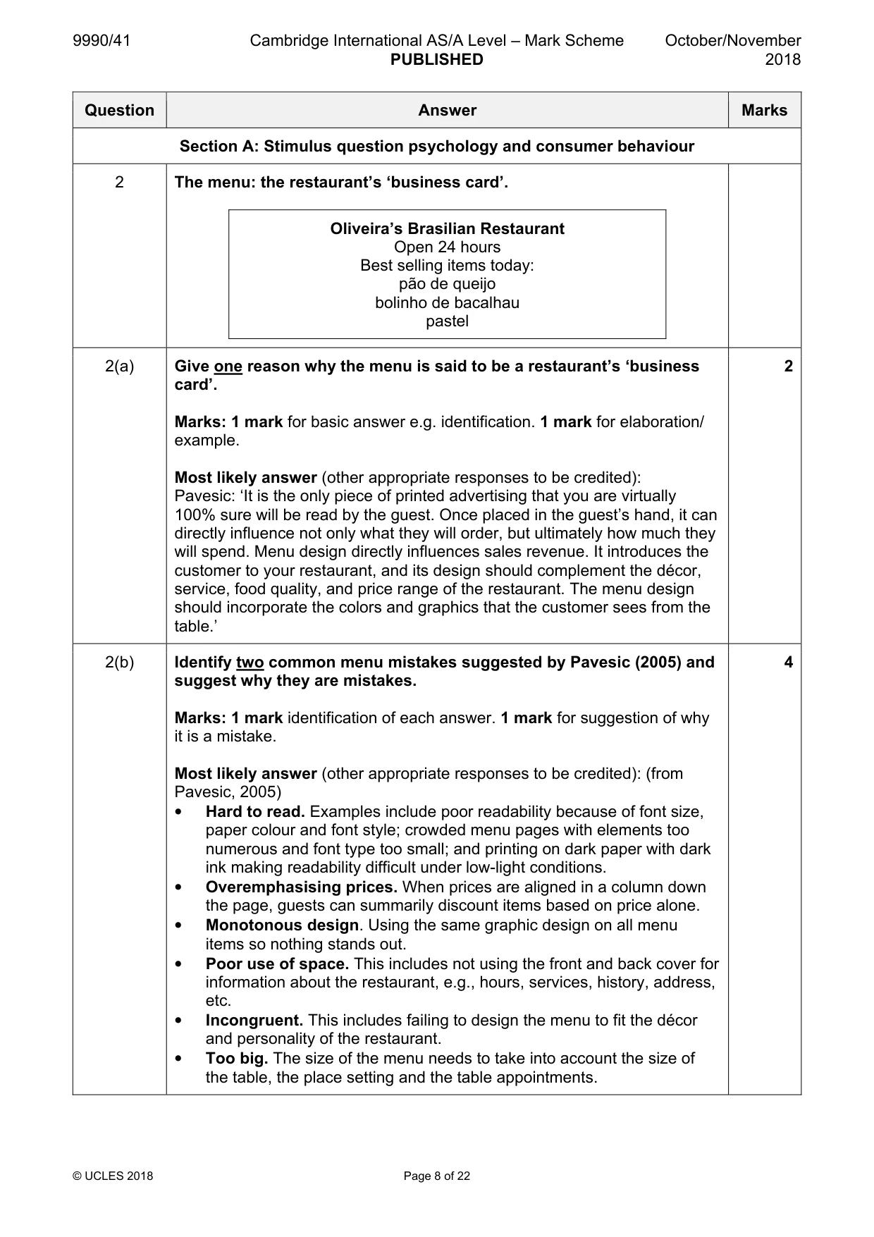 Mark scheme, page 8 of 22