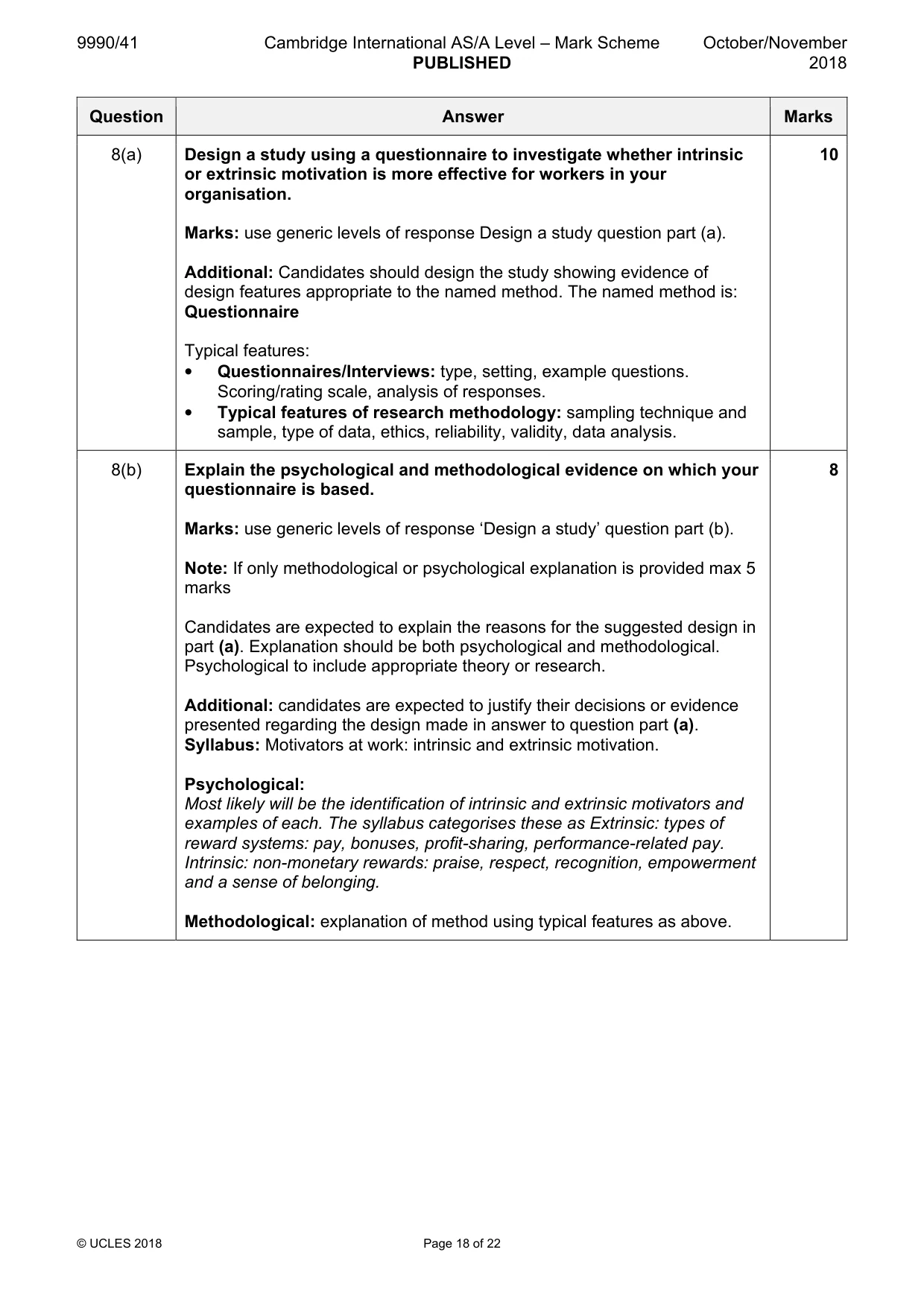 Mark scheme, page 18 of 22
