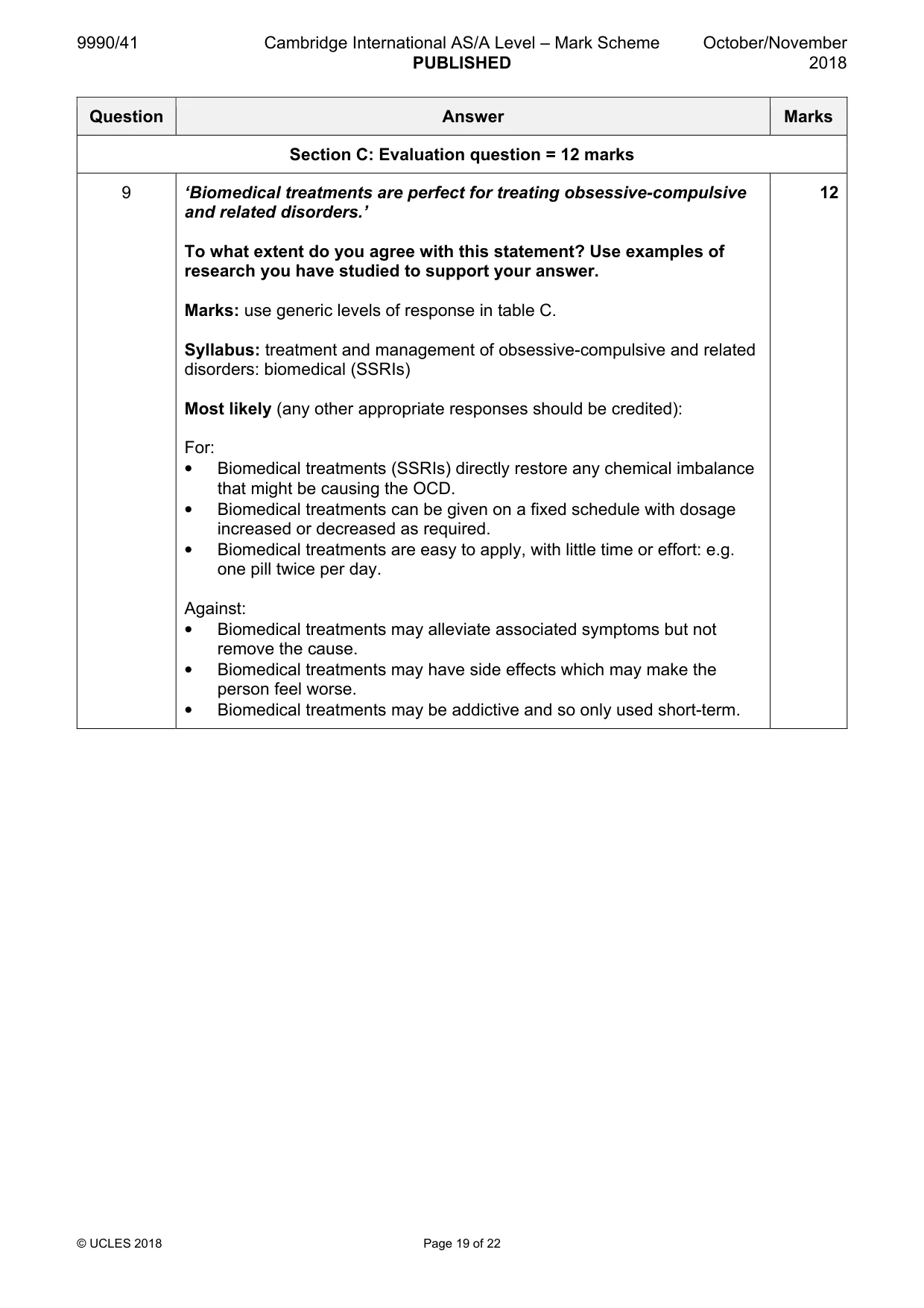 Mark scheme, page 19 of 22