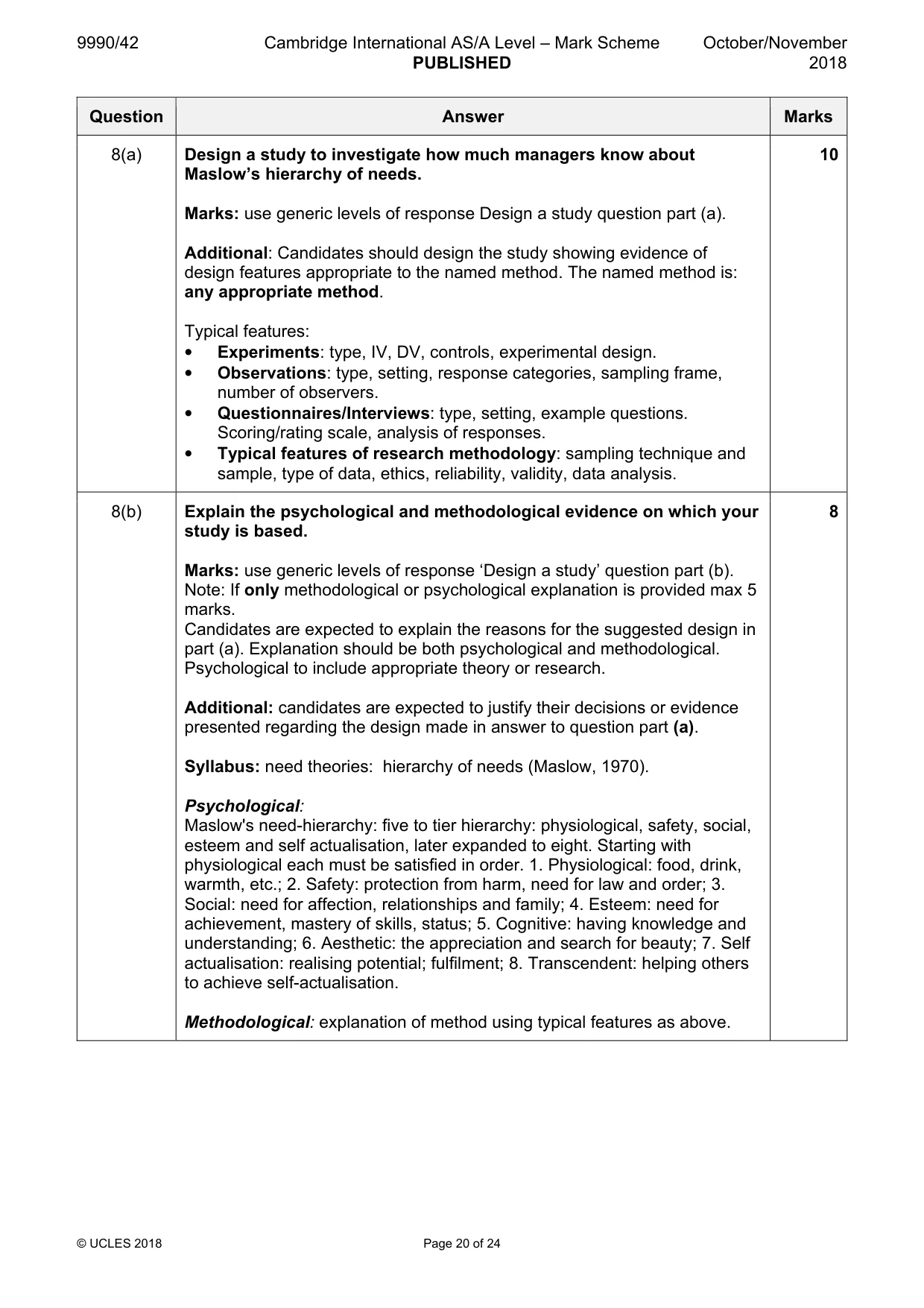 Mark scheme, page 20 of 24