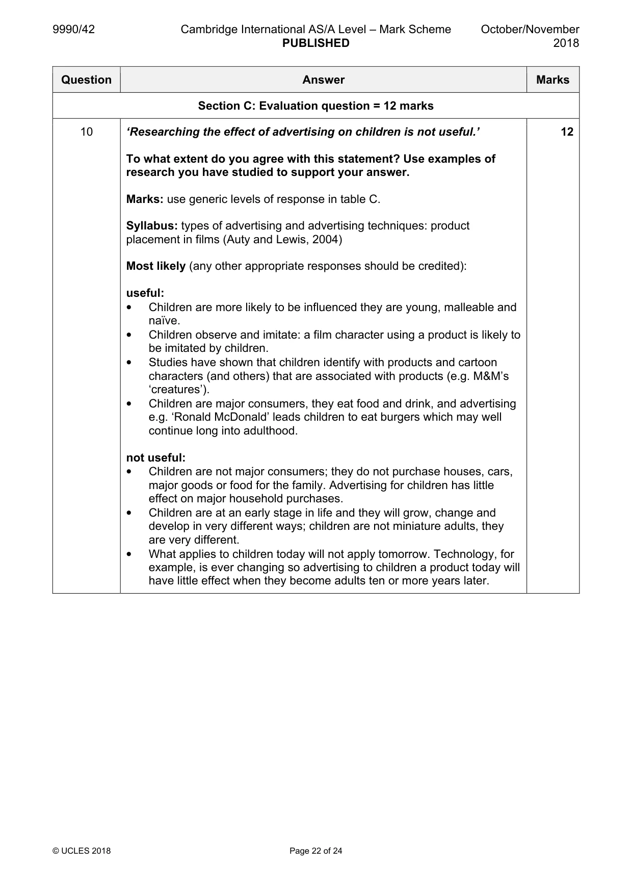 Mark scheme, page 22 of 24