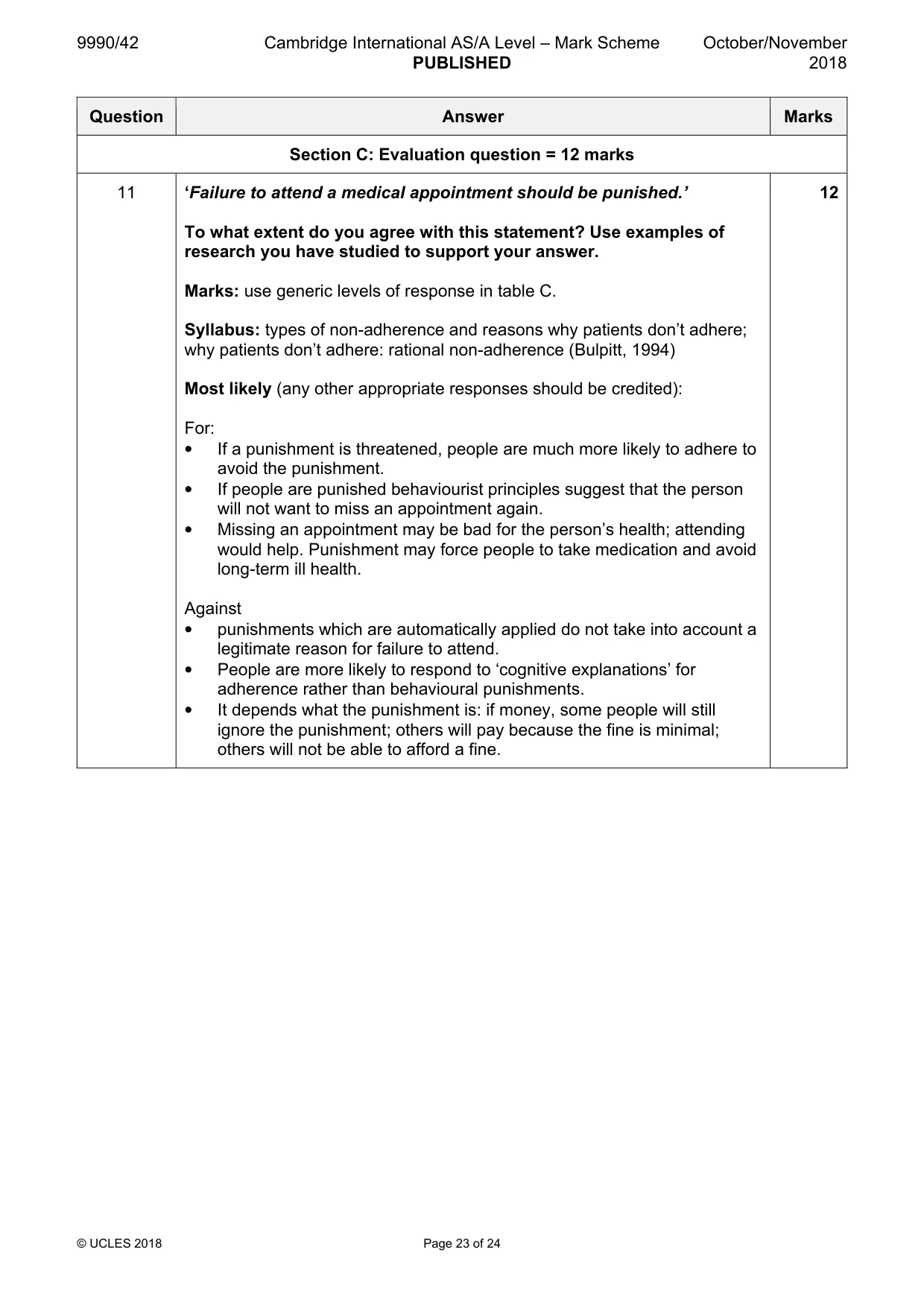 Mark scheme, page 23 of 24