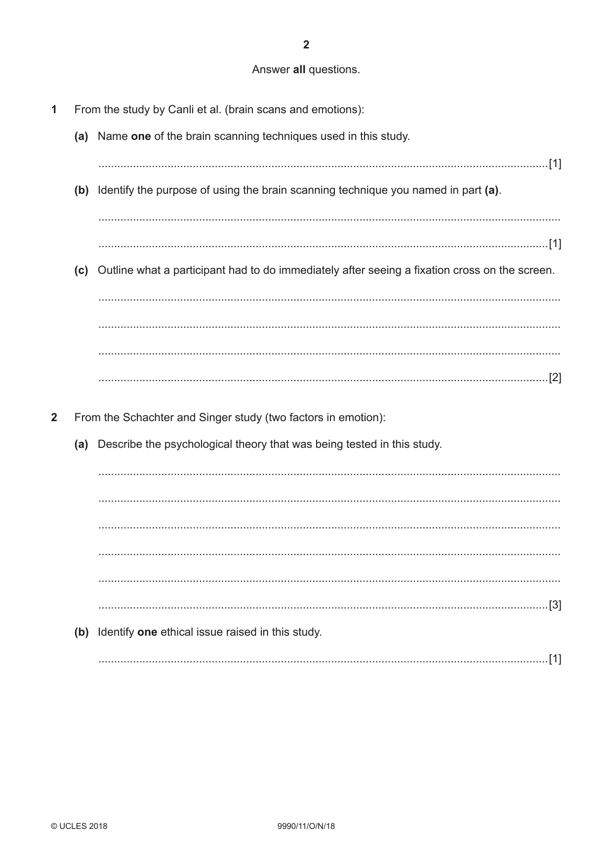 Cambridge A Level Psychology (from 2018) 9990 2018 Oct/Nov Paper 1 · Variant 1 question paper, page 2 of 12