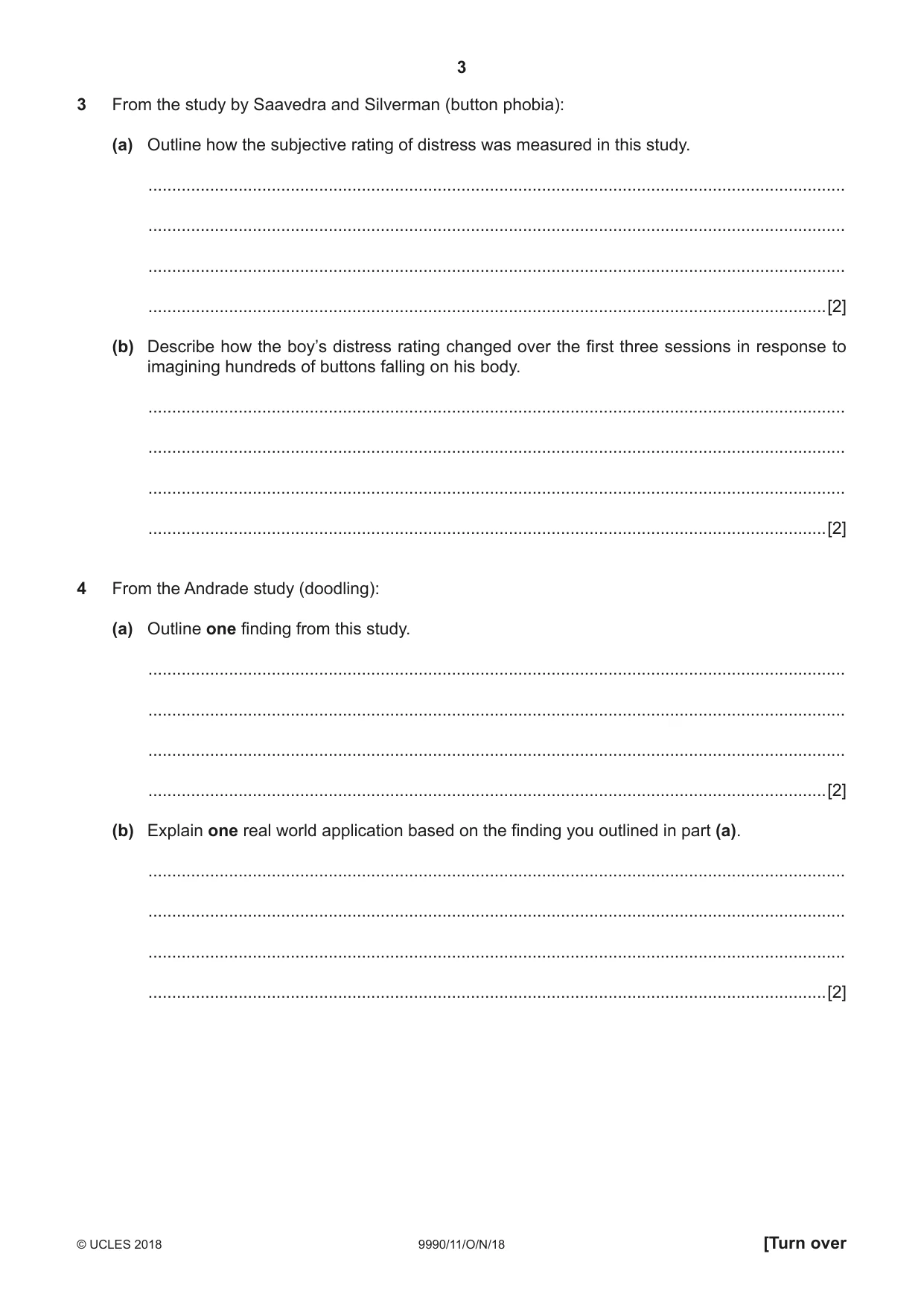 Cambridge A Level Psychology (from 2018) 9990 2018 Oct/Nov Paper 1 · Variant 1 question paper, page 3 of 12