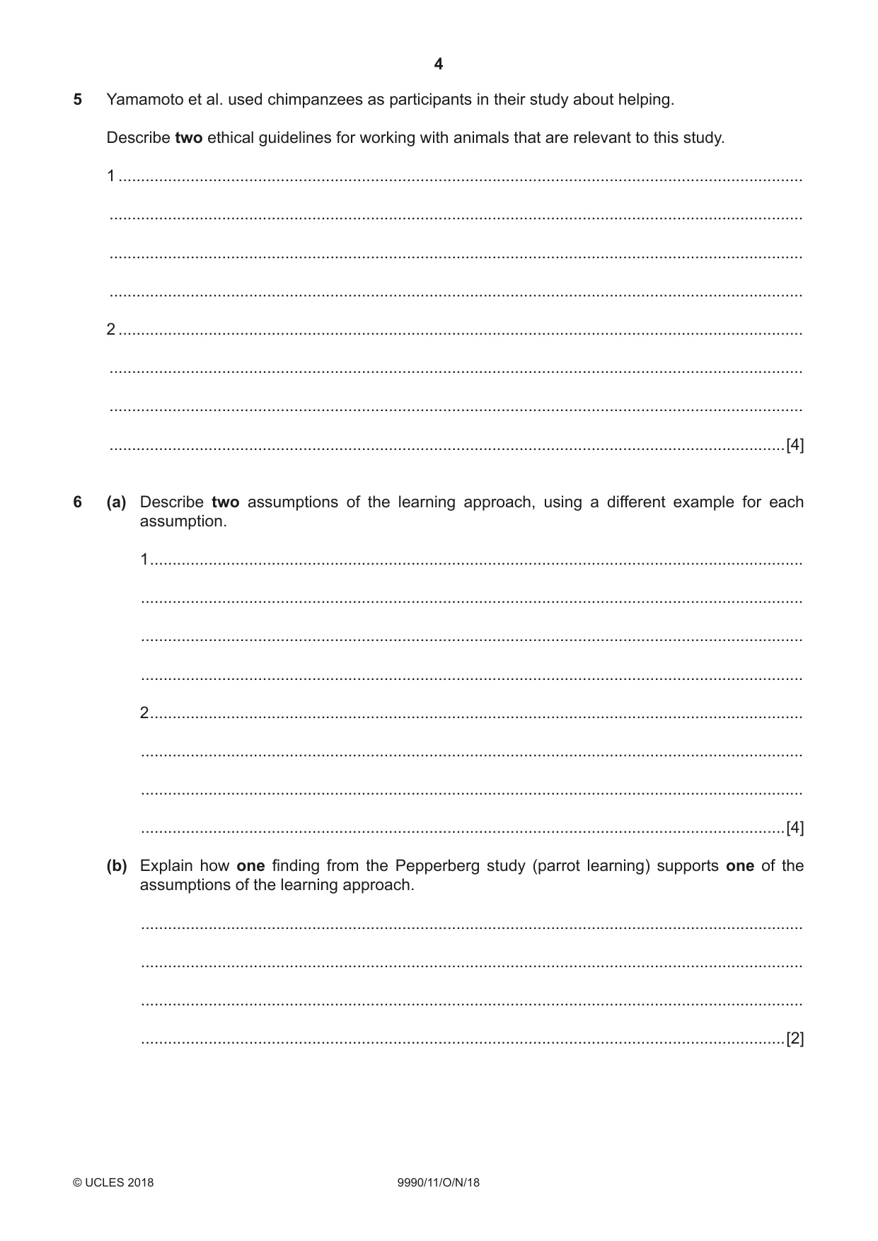 Cambridge A Level Psychology (from 2018) 9990 2018 Oct/Nov Paper 1 · Variant 1 question paper, page 4 of 12