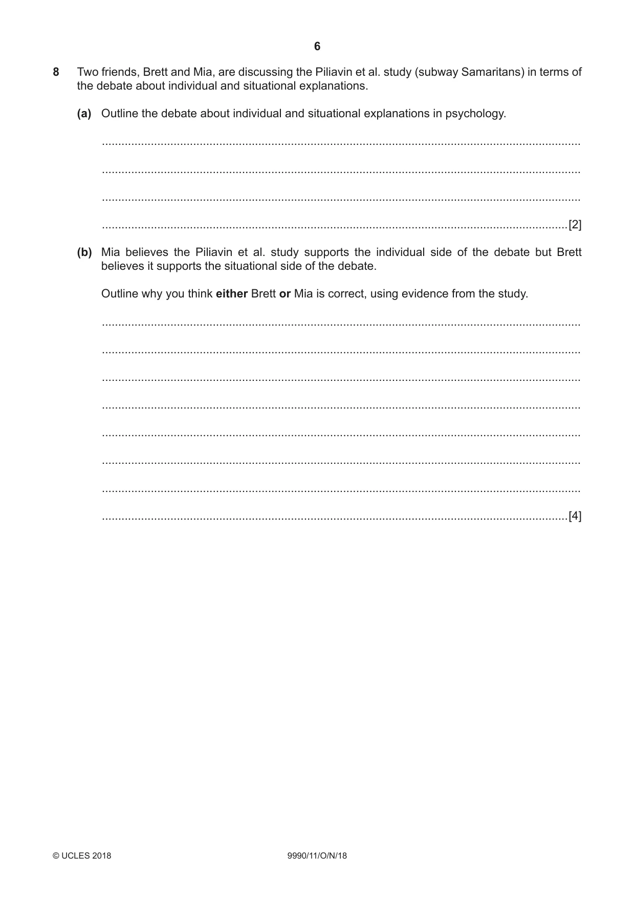 Cambridge A Level Psychology (from 2018) 9990 2018 Oct/Nov Paper 1 · Variant 1 question paper, page 6 of 12