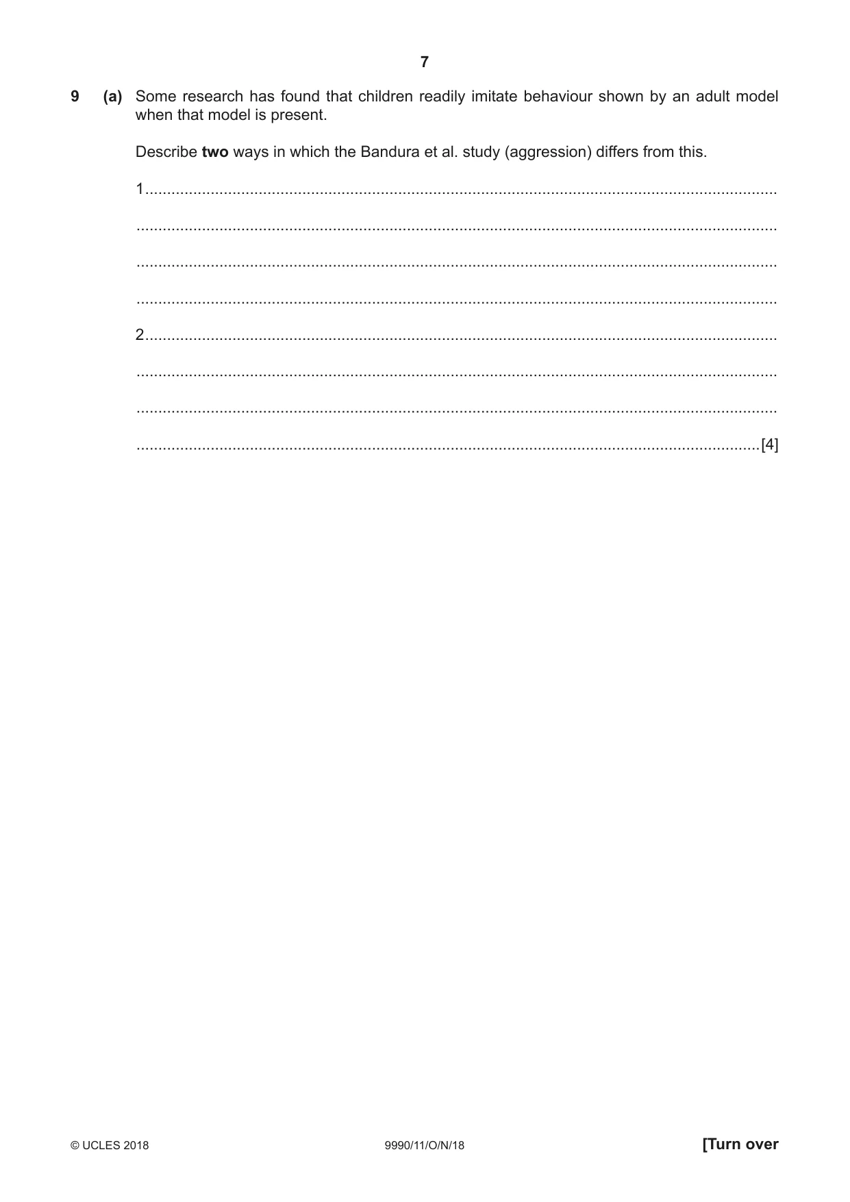 Cambridge A Level Psychology (from 2018) 9990 2018 Oct/Nov Paper 1 · Variant 1 question paper, page 7 of 12