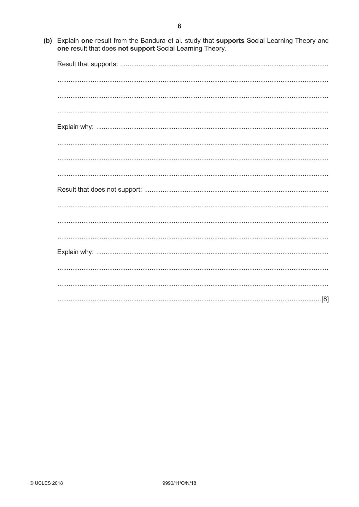 Cambridge A Level Psychology (from 2018) 9990 2018 Oct/Nov Paper 1 · Variant 1 question paper, page 8 of 12