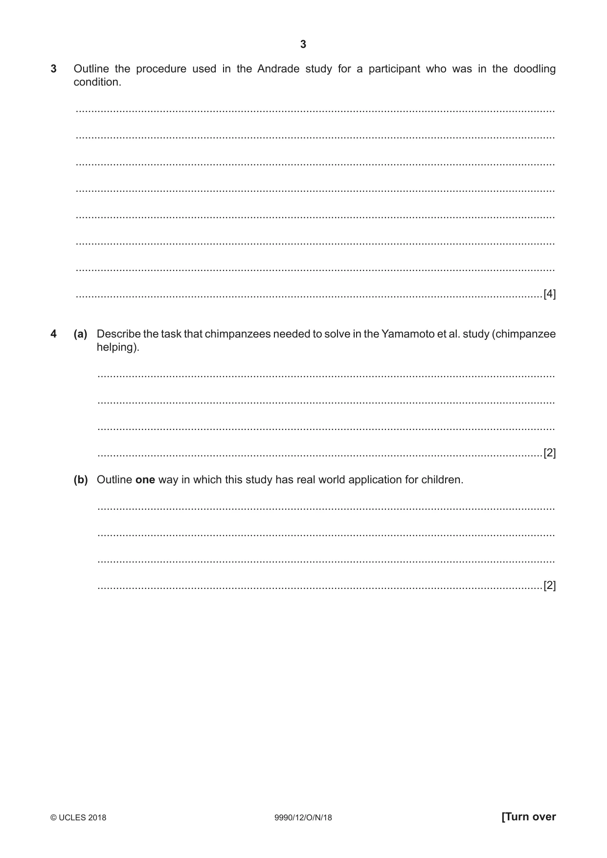 Cambridge A Level Psychology (from 2018) 9990 2018 Oct/Nov Paper 1 · Variant 2 question paper, page 3 of 12