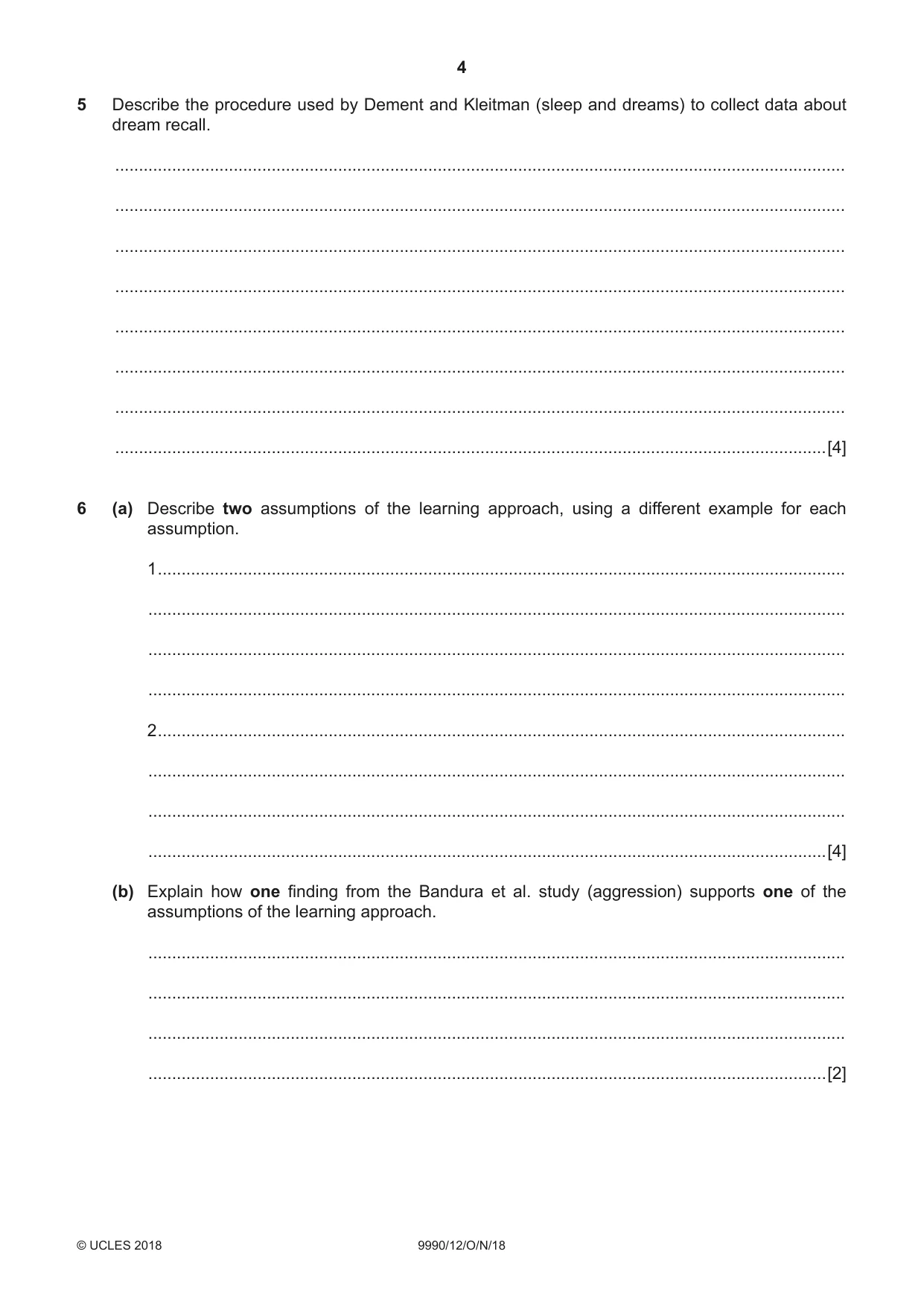 Cambridge A Level Psychology (from 2018) 9990 2018 Oct/Nov Paper 1 · Variant 2 question paper, page 4 of 12