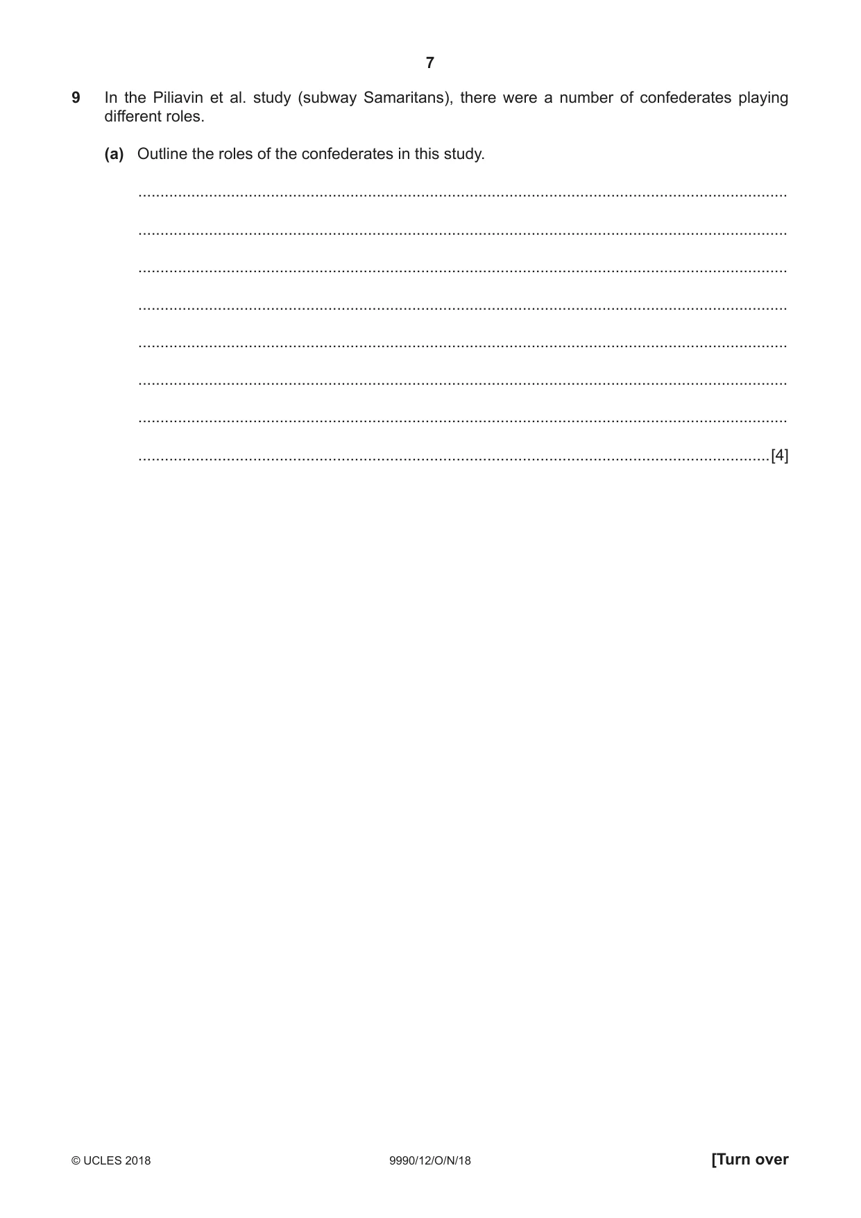 Cambridge A Level Psychology (from 2018) 9990 2018 Oct/Nov Paper 1 · Variant 2 question paper, page 7 of 12