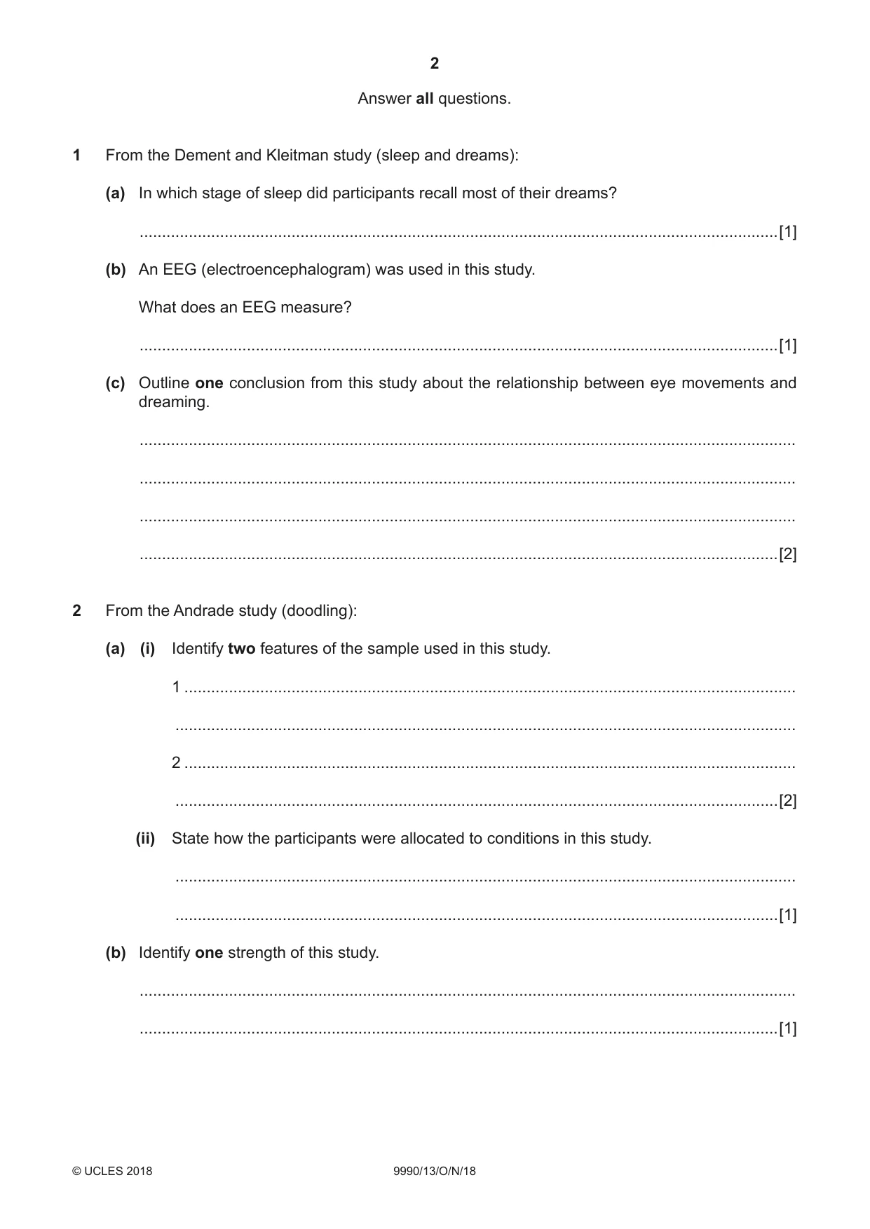 Cambridge A Level Psychology (from 2018) 9990 2018 Oct/Nov Paper 1 · Variant 3 question paper, page 2 of 12
