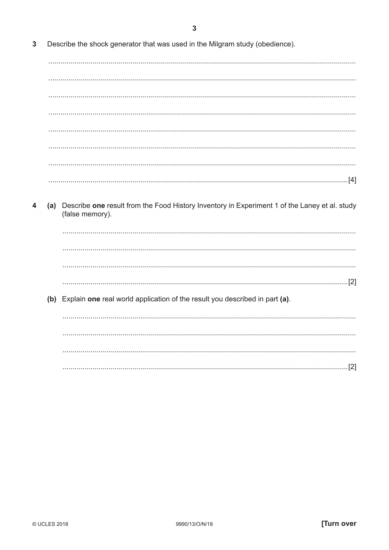 Cambridge A Level Psychology (from 2018) 9990 2018 Oct/Nov Paper 1 · Variant 3 question paper, page 3 of 12