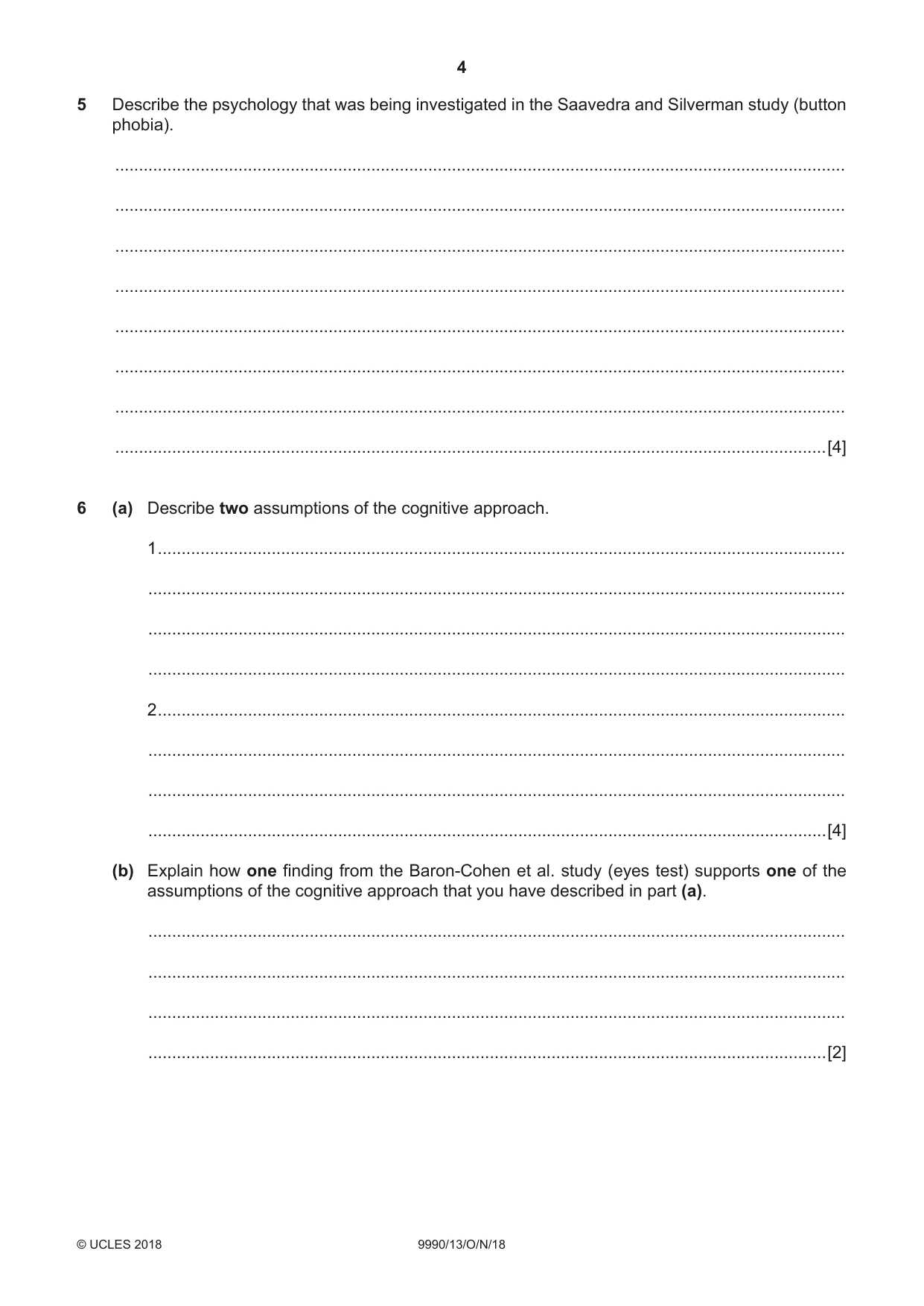 Cambridge A Level Psychology (from 2018) 9990 2018 Oct/Nov Paper 1 · Variant 3 question paper, page 4 of 12