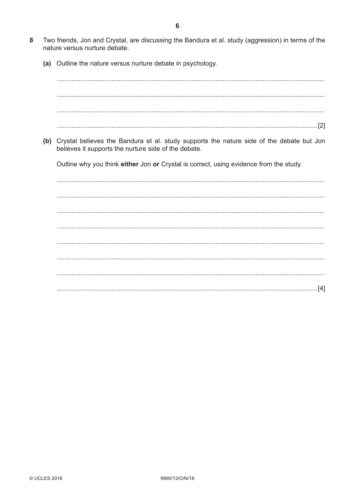 Cambridge A Level Psychology (from 2018) 9990 2018 Oct/Nov Paper 1 · Variant 3 question paper, page 6 of 12